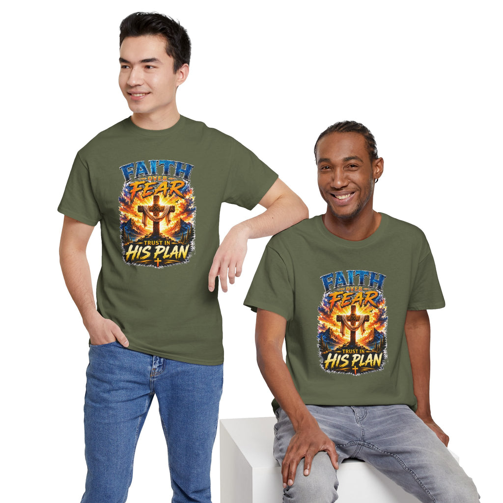 Faith Over Fear Christian T-Shirt | Trust in His Plan Cross Graphic Tee | Religious Unisex Shirt | Christian Gift