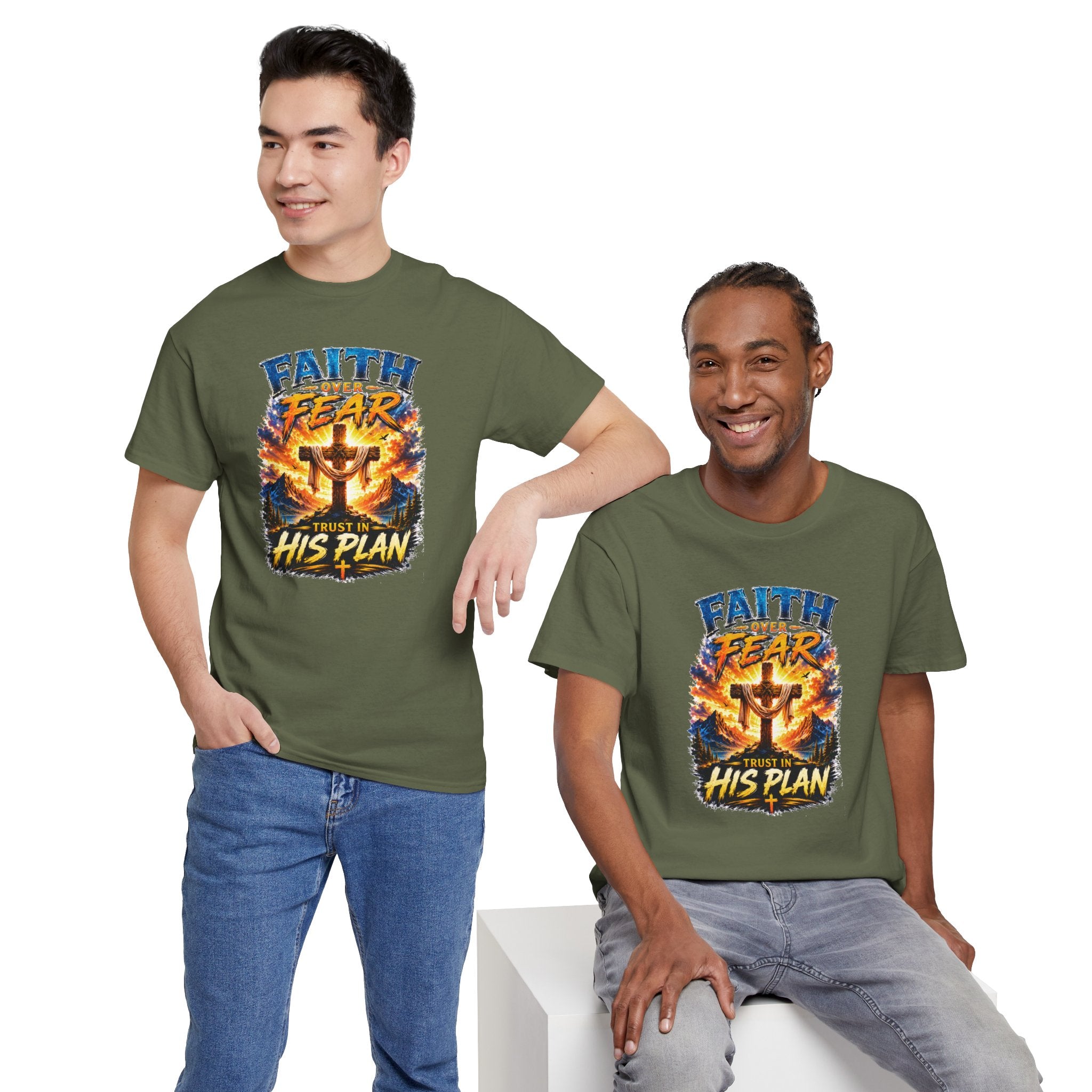 Faith Over Fear Christian T-Shirt | Trust in His Plan Cross Graphic Tee | Religious Unisex Shirt | Christian Gift