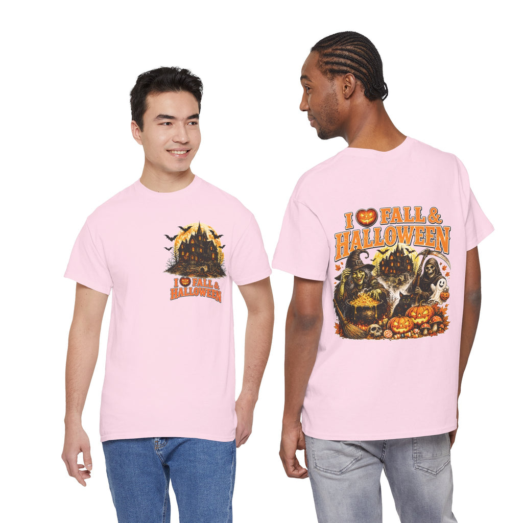 Halloween Fall Graphic Tee — "I  Fall & Halloween" Vintage Pumpkin & Spooky Characters Shirt