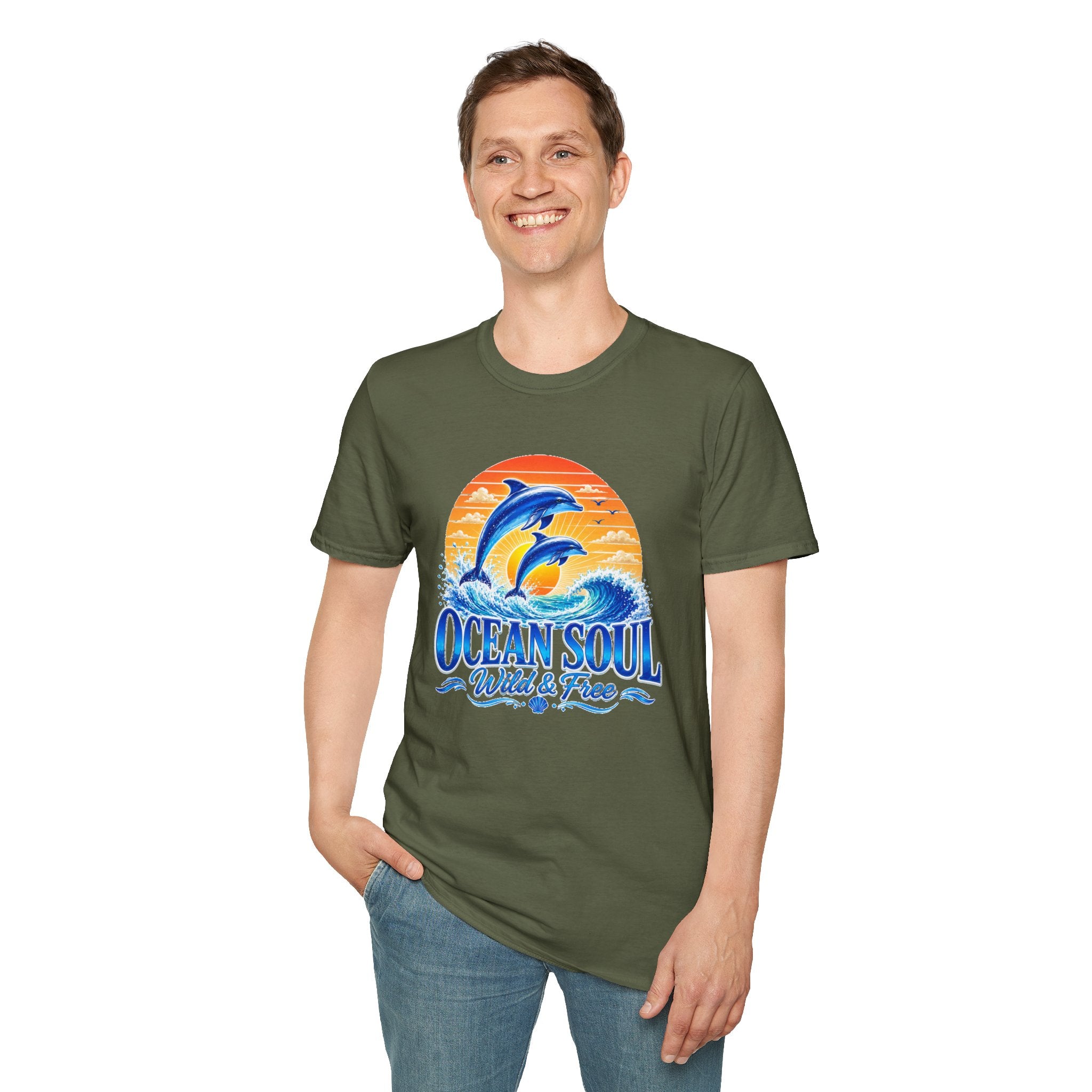 Ocean Soul Dolphin T-Shirt | Wild & Free Beach Tee | Coastal Summer Shirt | Ocean Lover Gift | Dolphin Graphic Unisex Tee
