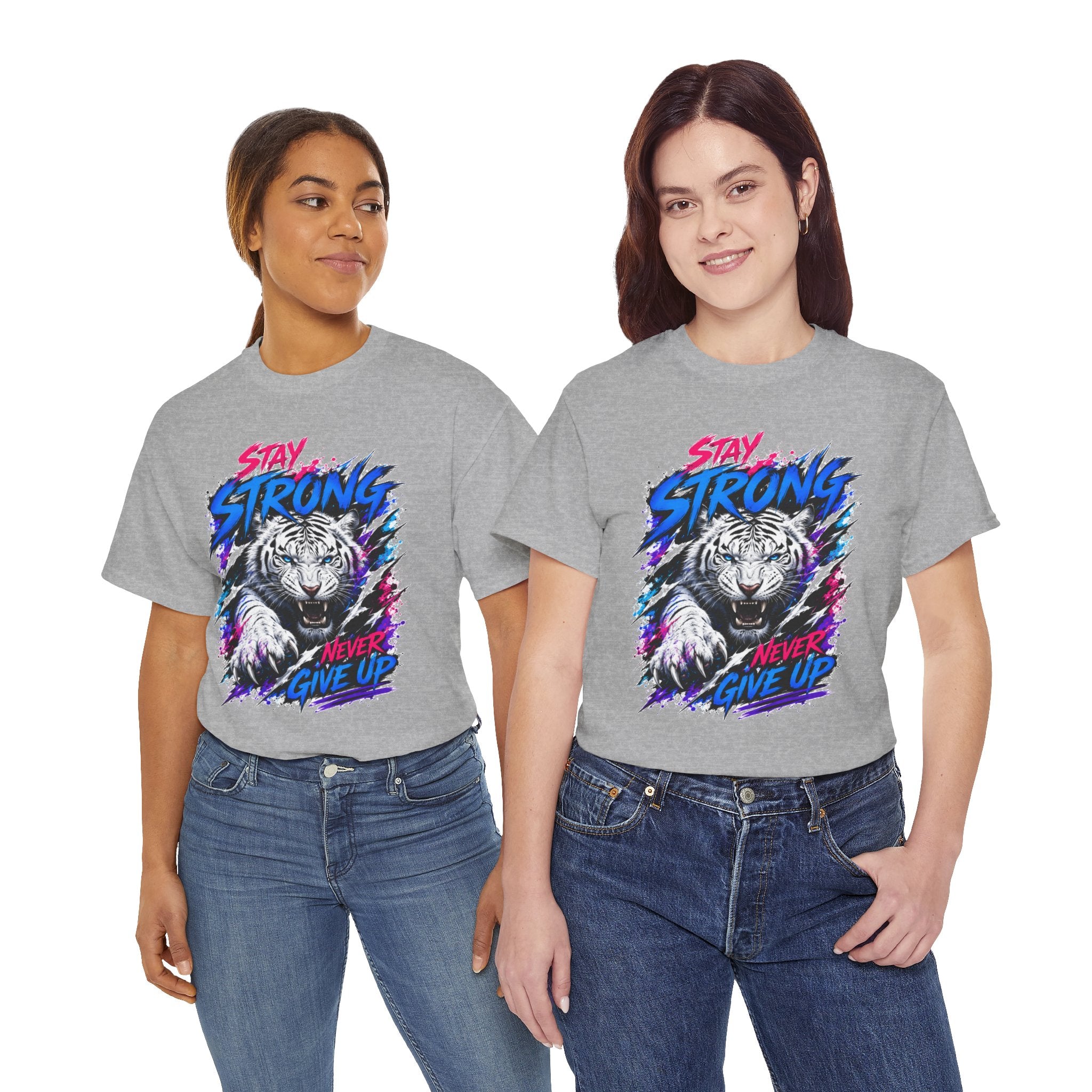 Stay Strong Never Give Up Tiger T-Shirt | White Tiger Graphic Tee | Motivational Unisex Shirt | Inspirational Animal Tee | Gift for Tiger Lovers