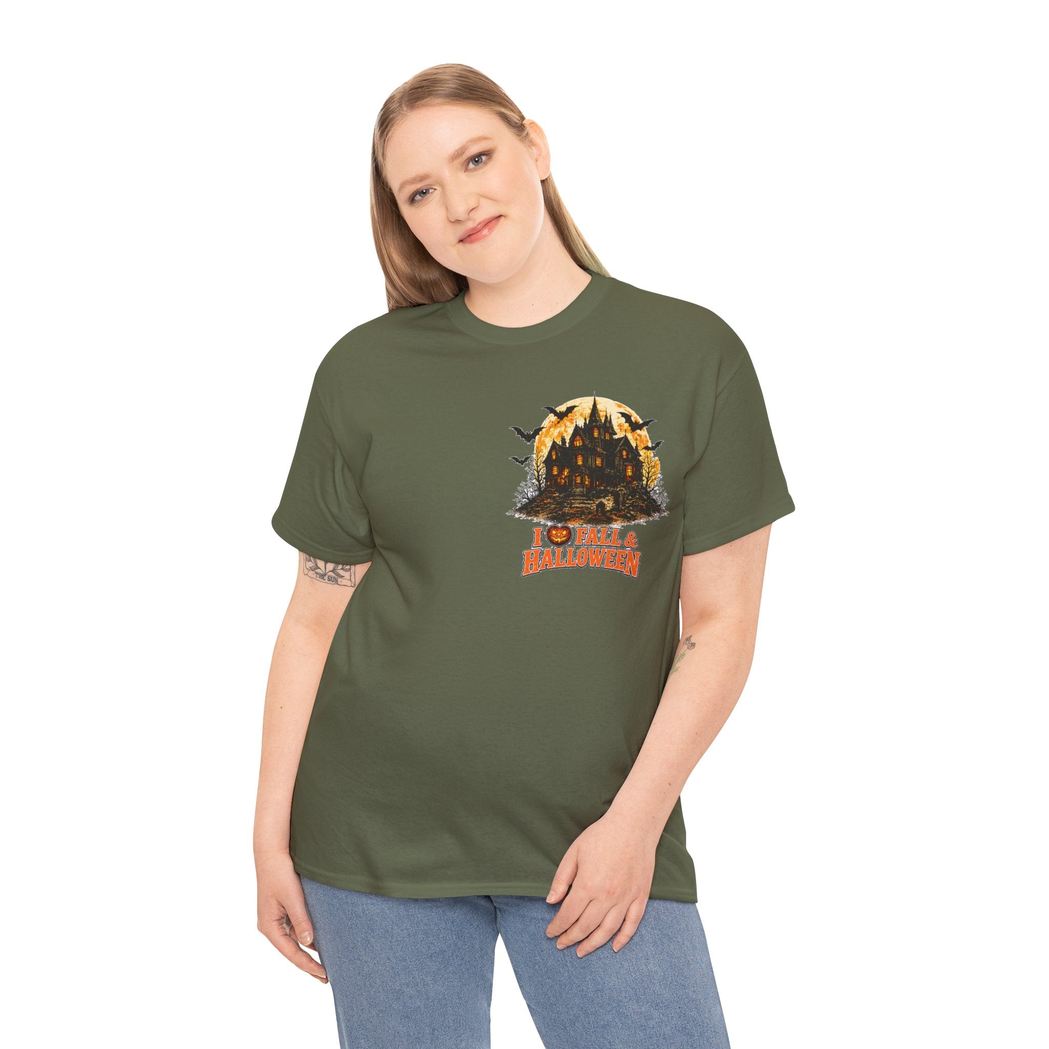 Halloween Fall Graphic Tee — "I  Fall & Halloween" Vintage Pumpkin & Spooky Characters Shirt