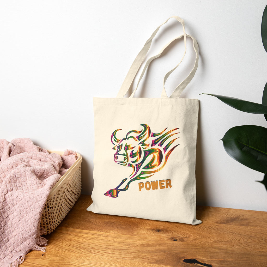 Power Bull Canvas Tote - Colorful Charging Bull Eco Tote Bag