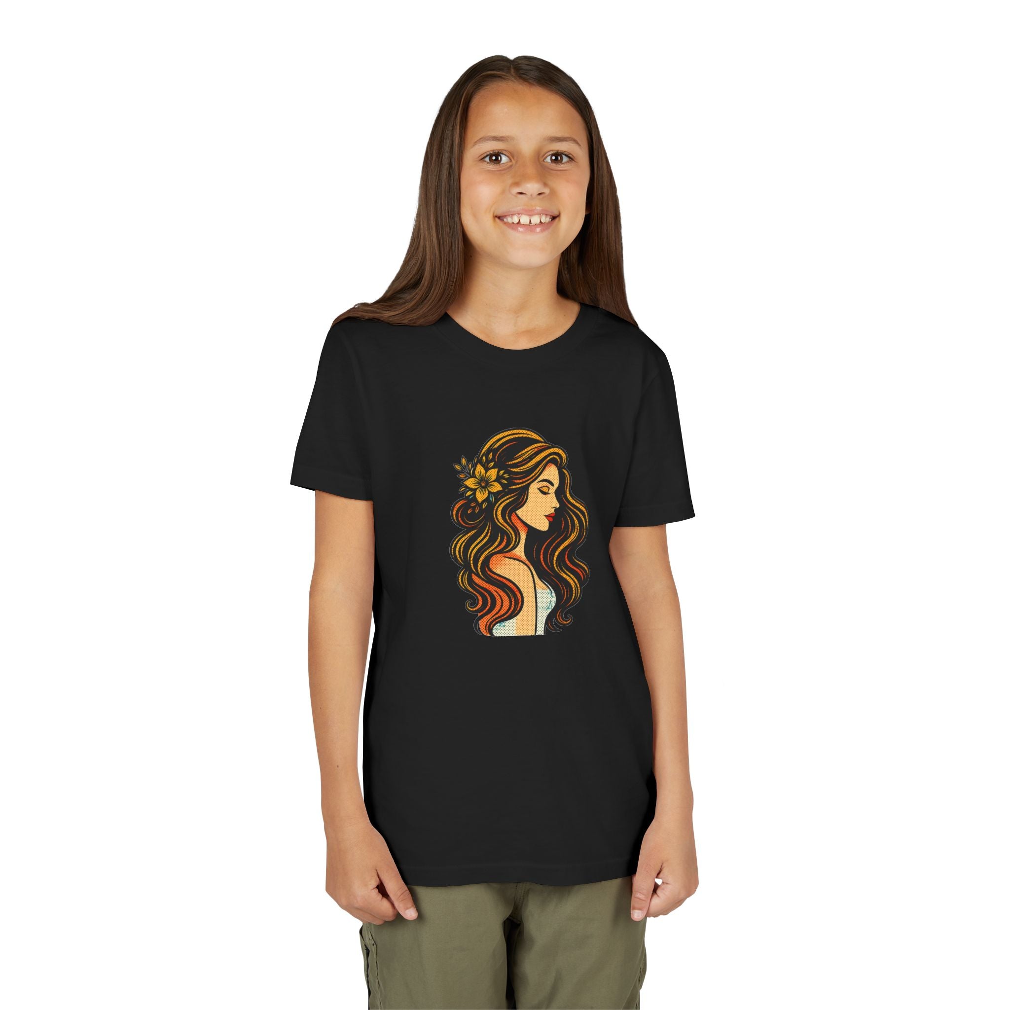 Youth Tee — Floral-Boho Girl Portrait Kids Shirt