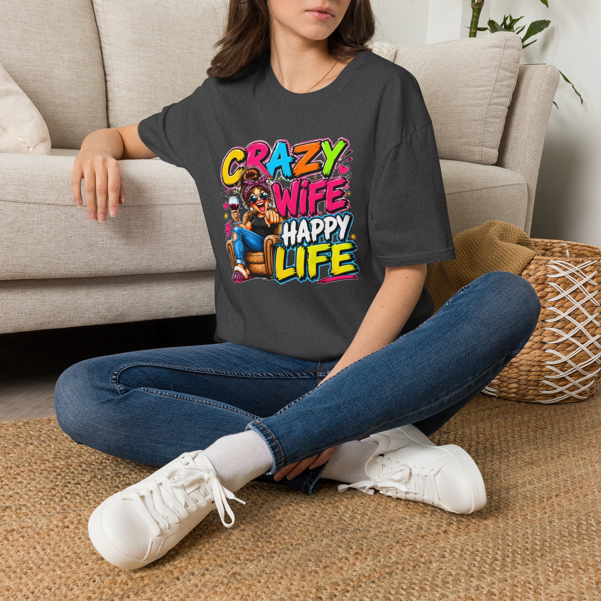 Crazy Wife Happy Life Shirt, Funny Wife T-Shirt, Funny Marriage Tee, Husband Gift, Couples Graphic Tee, Marriage Humor Shirt, Gift for Wife