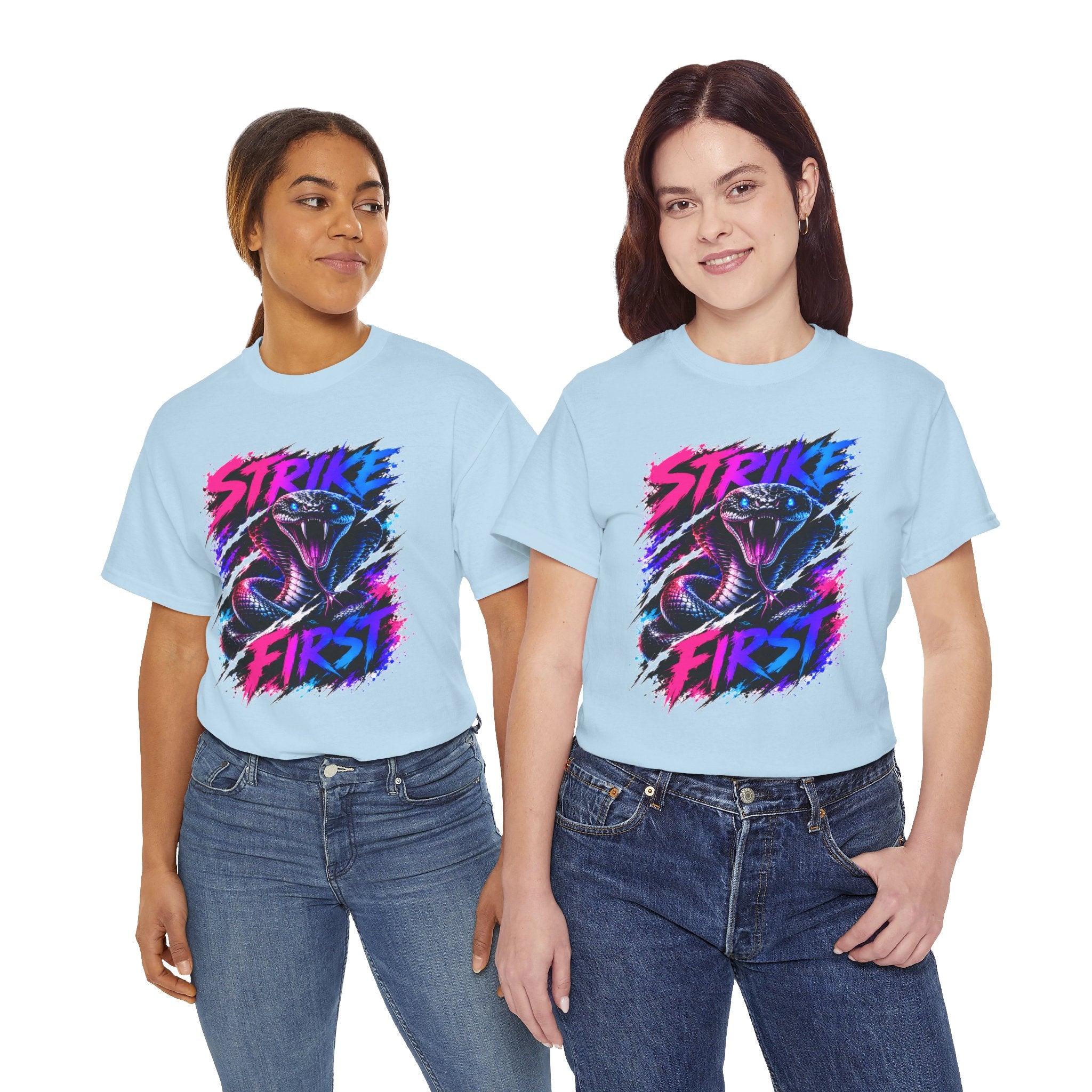 Strike First Cobra T-Shirt | Neon Snake Graphic Tee | Bold Streetwear Shirt | Unisex Graphic Tee