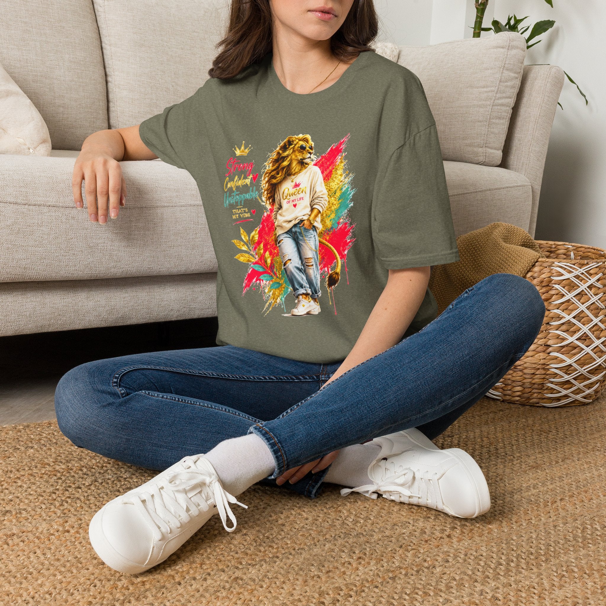 T-Shirt — "Strong, Confident, Unstoppable" Lioness Graphic Tee