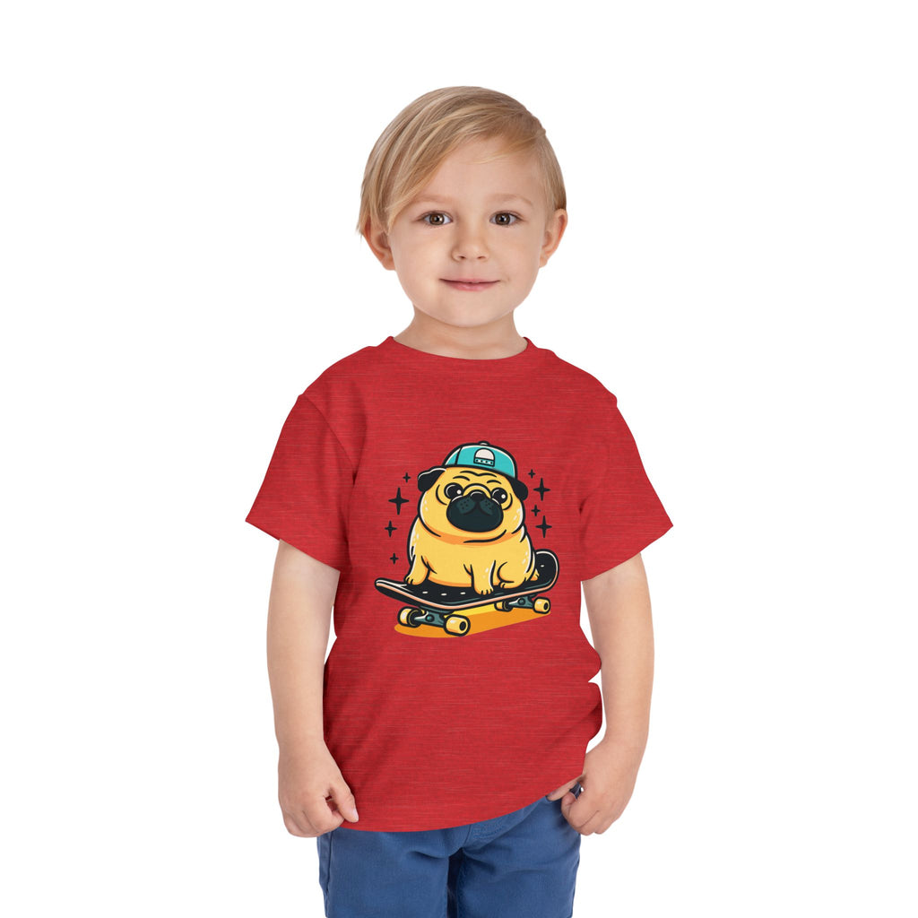 Toddler Tee — Cute Skateboarding Pug Graphic