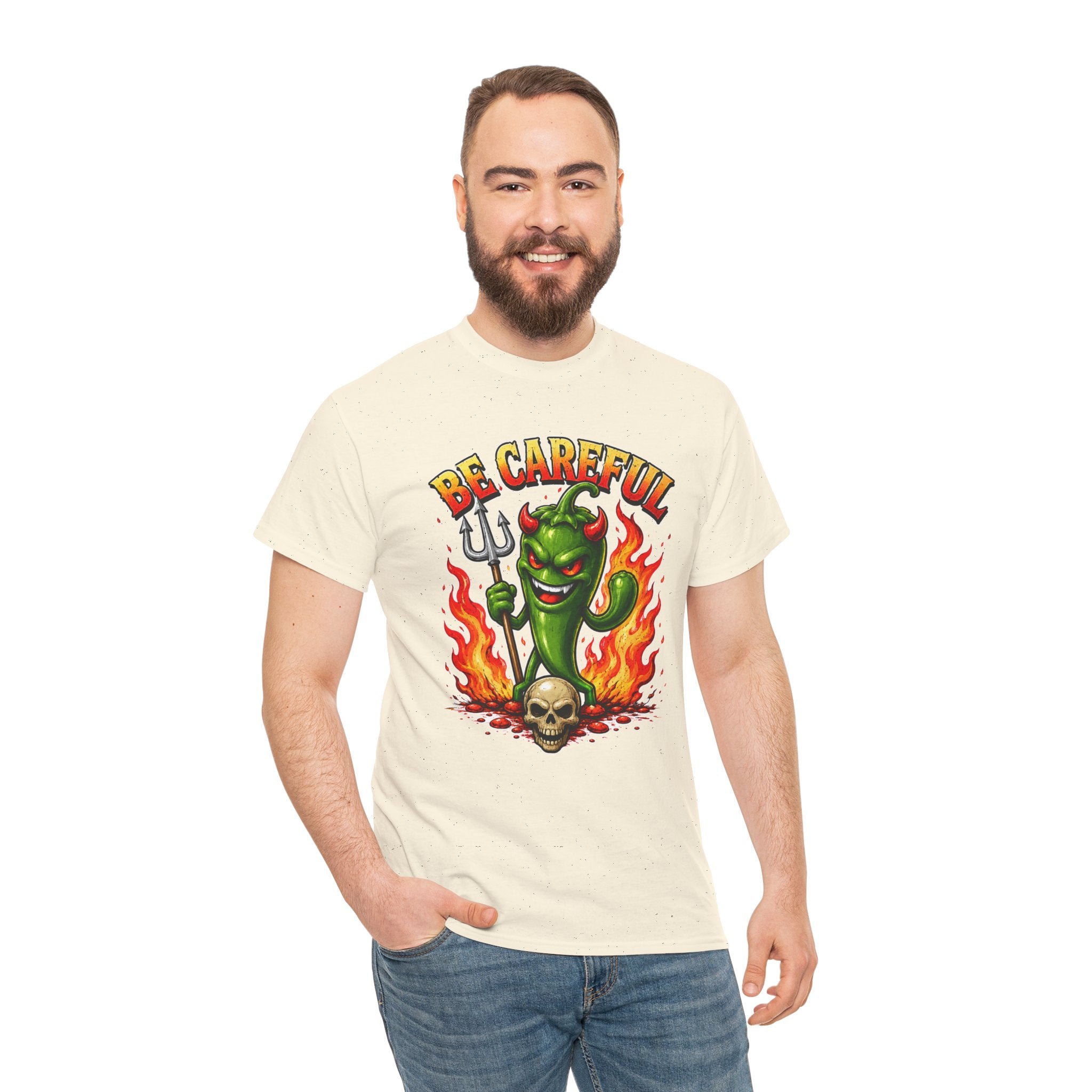 Be Careful Devil Pepper Shirt, Funny Spicy Pepper T-Shirt, Hot Chili Graphic Tee, Retro Tattoo Style Unisex Gift