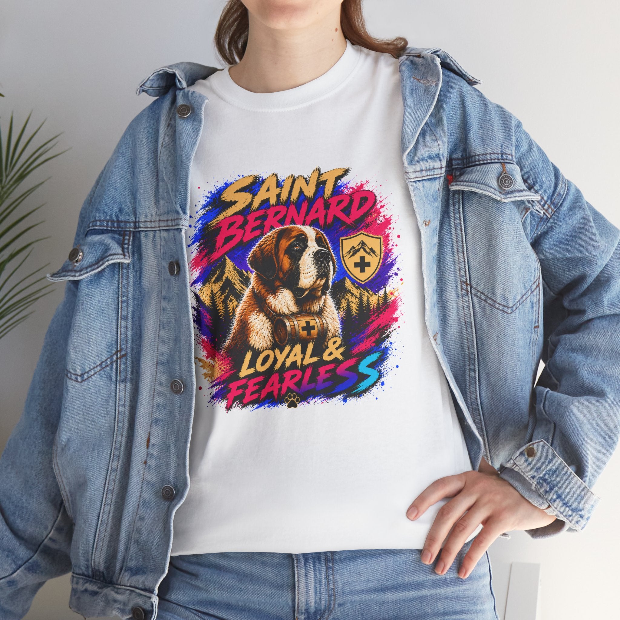 Saint Bernard Dog Shirt, Loyal & Fearless T-Shirt, Colorful Saint Bernard Tee, Dog Lover Gift, Unisex Graphic Tee