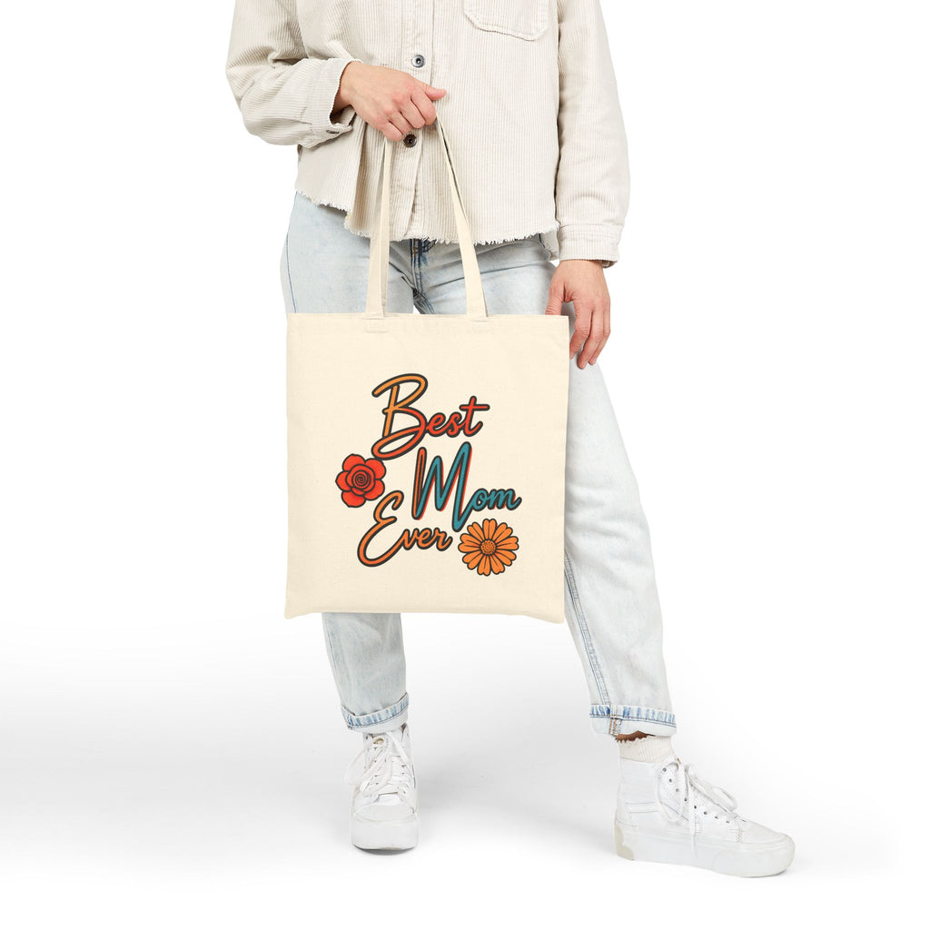 Best Mom Ever Tote Bag, Floral Canvas Bag, Cute Gift for Mom, Retro Style Reusable Bag, Mother’s Day Gift