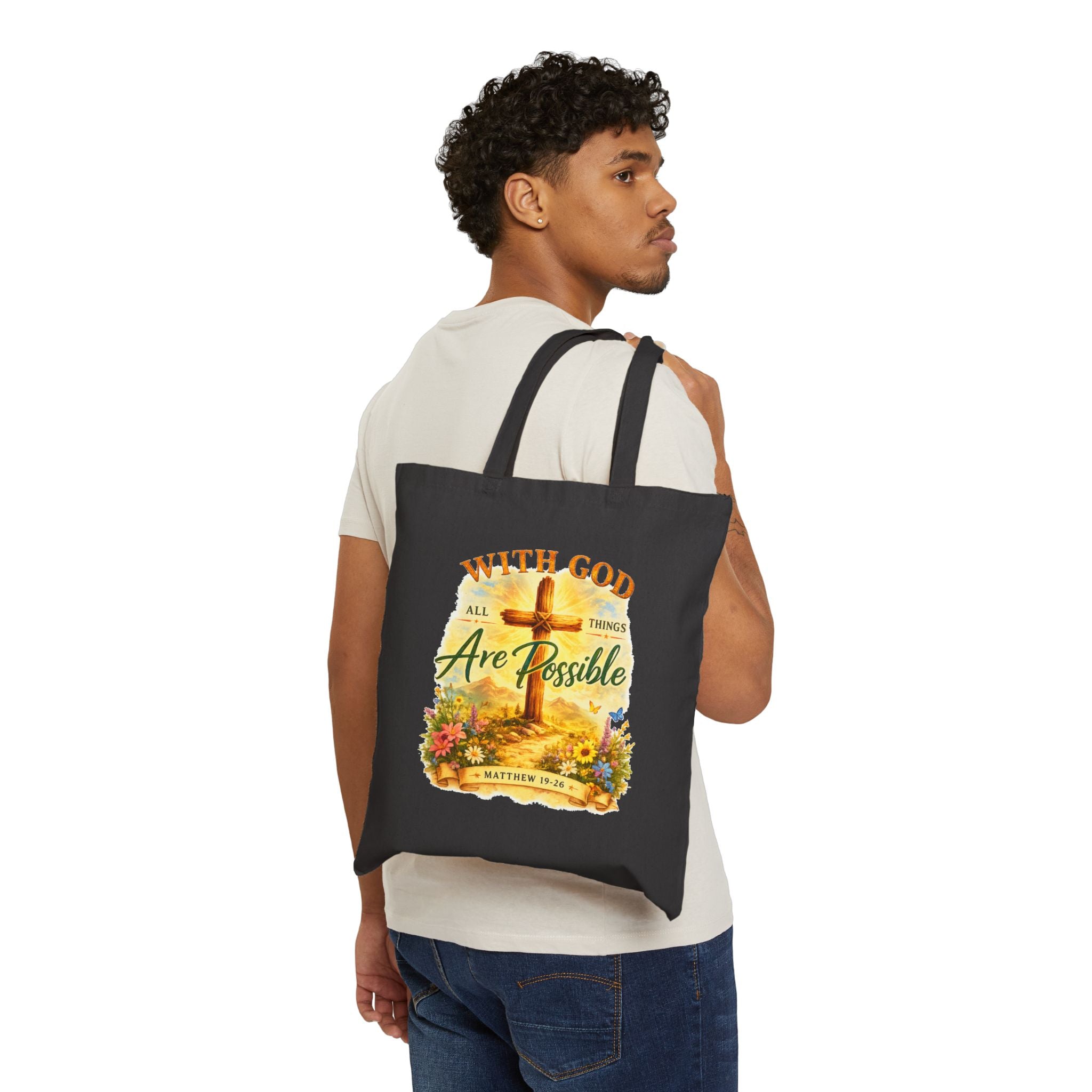 Christian Tote Bag – With God All Things Are Possible | Matthew 19:26 Faith Tote Bag | Religious Gift for Women