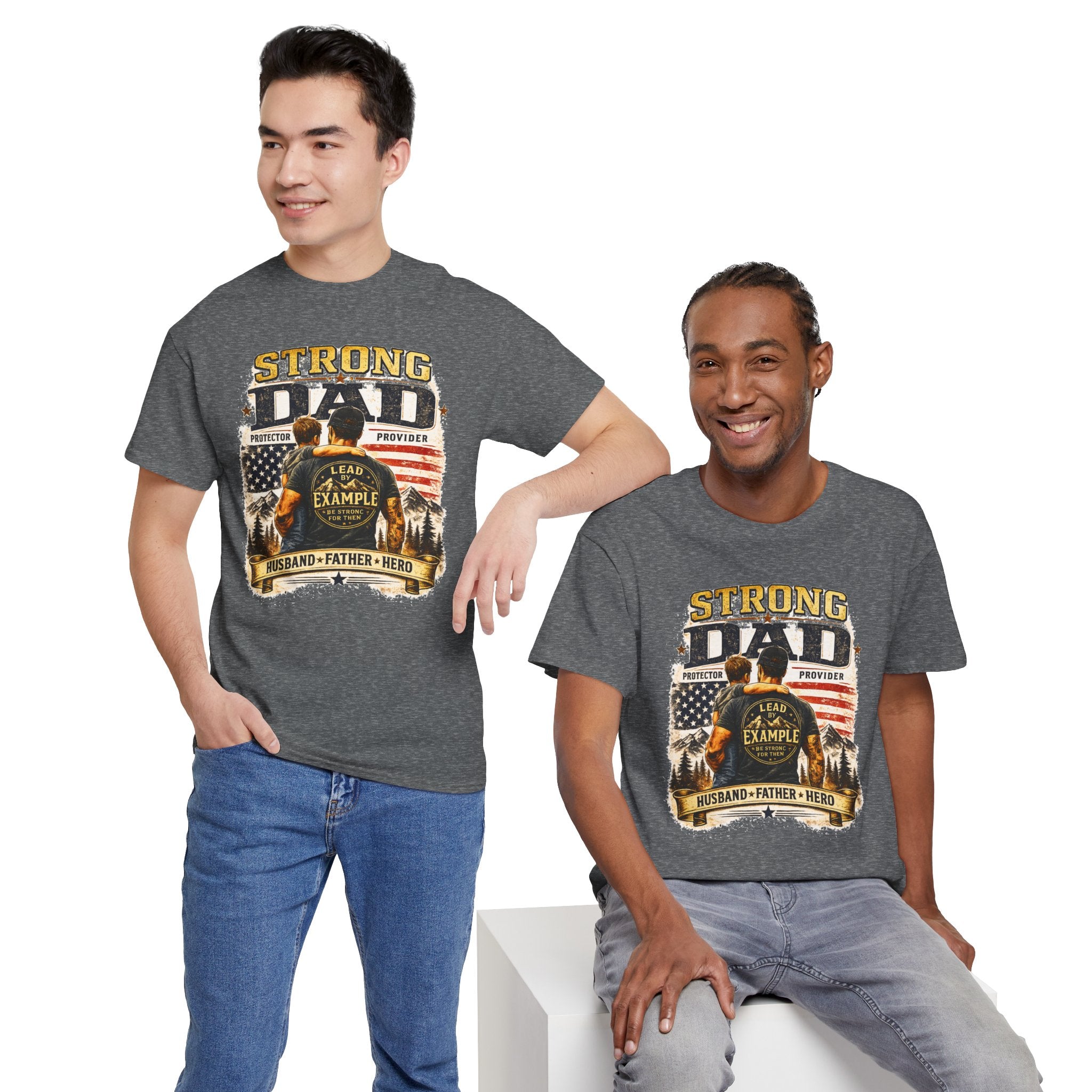 Strong Dad T-Shirt | Lead by Example Patriotic Father Graphic Tee | Vintage USA Dad Shirt | Father's Day Gift for Dad