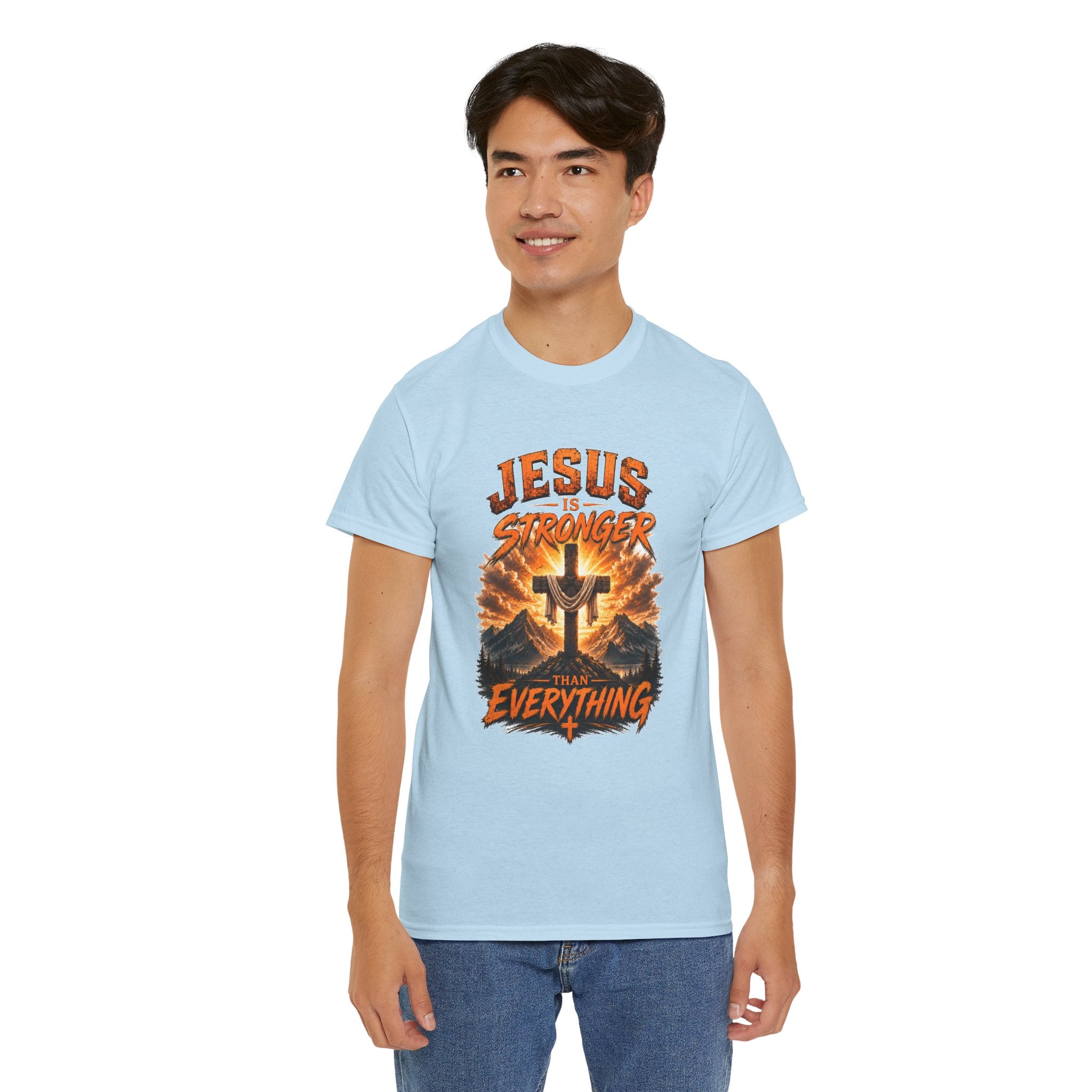 Jesus Is Stronger Than Everything Christian T-Shirt | Faith Cross Graphic Tee | Religious Unisex Shirt | Christian Gift