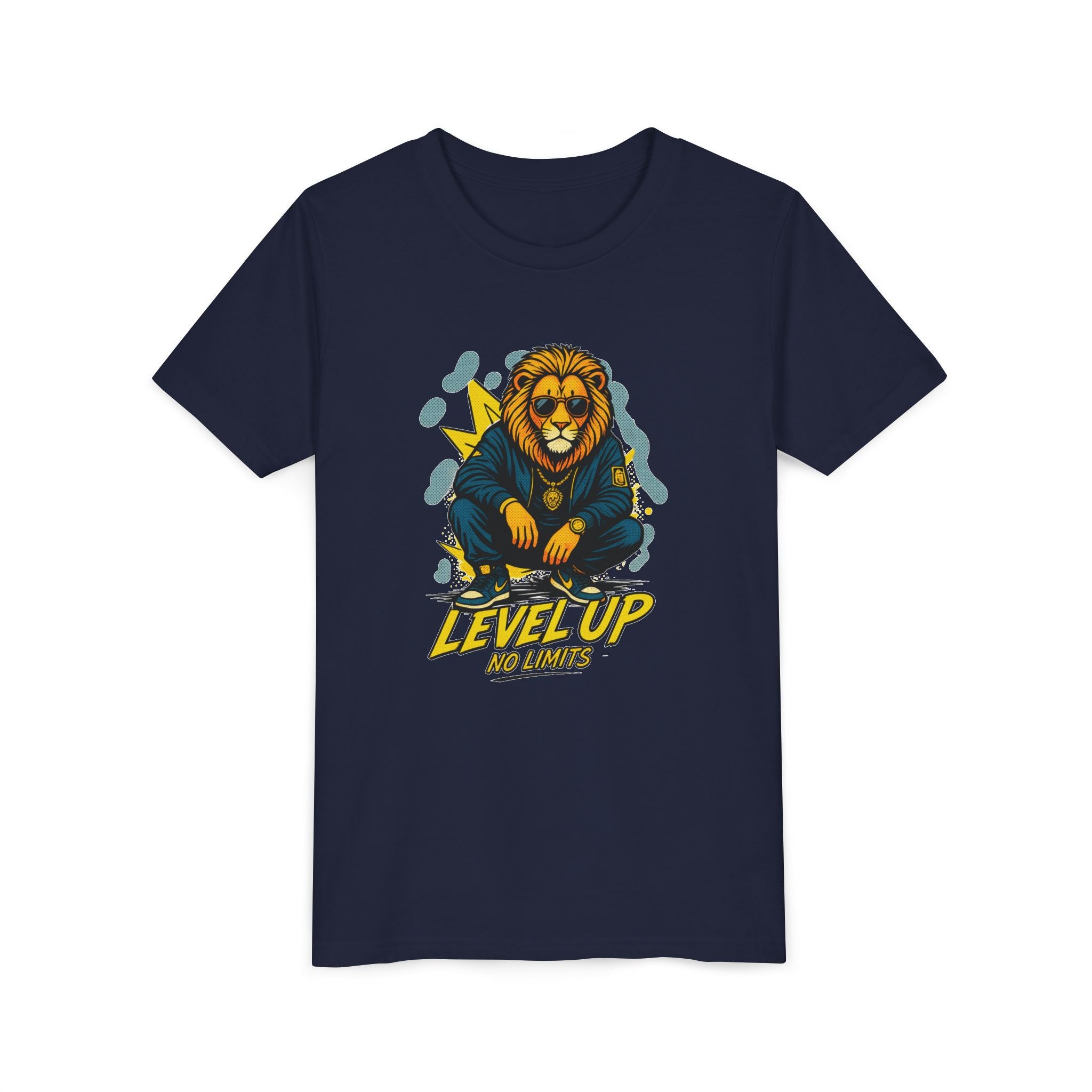 Youth Tee — 'Level Up No Limits' Lion Graphic Shirt