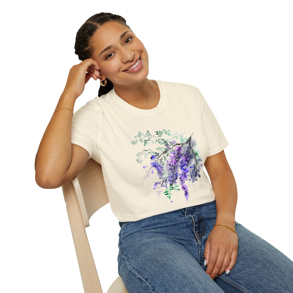 Floral Wisteria T-Shirt, Watercolor Flower Tee, Aesthetic Botanical Shirt, Gift for Her, Spring Outfit