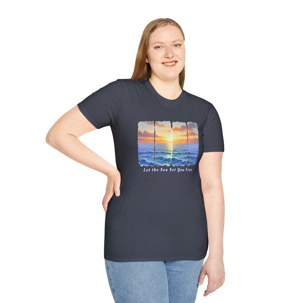 Sunset Ocean Shirt Let the Sea Set You Free Beach T Shirt Summer Vacation Tee Aesthetic Sea Wave Graphic Shirt