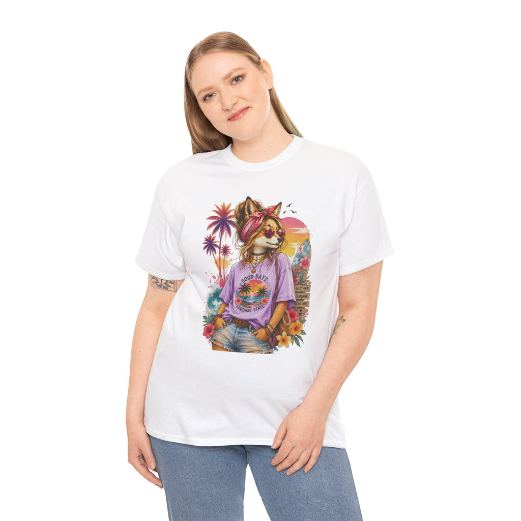 Fox Beach Vibes Shirt, Retro Beach T-Shirt, Summer Sunset Graphic Tee, Coastal Vacation Gift