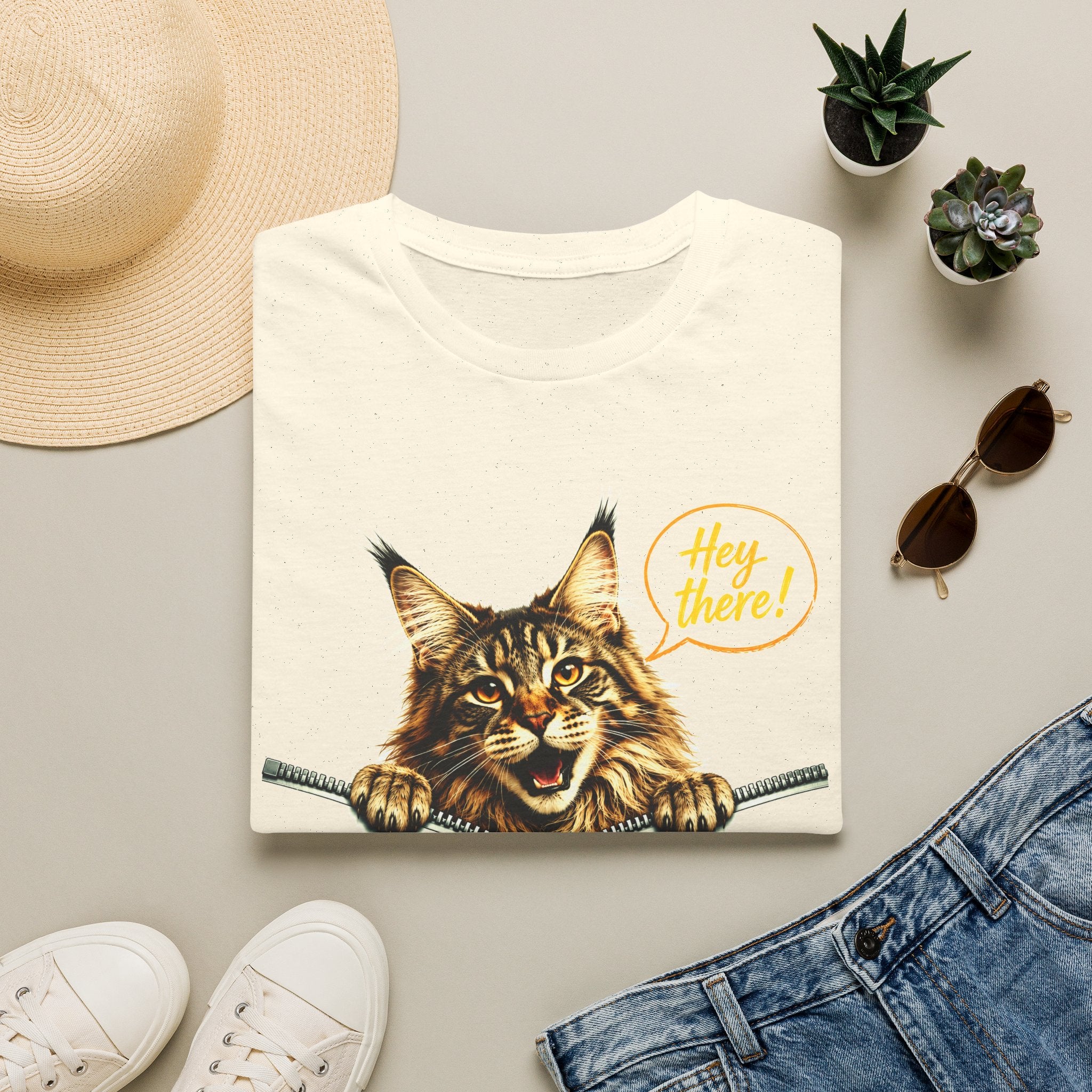 Cute Maine Coon Cat Shirt, Funny Cat Lover Tee, Hey There Cat Graphic T-Shirt, Cute Animal Shirt, Gift for Cat Mom, Unisex Tee