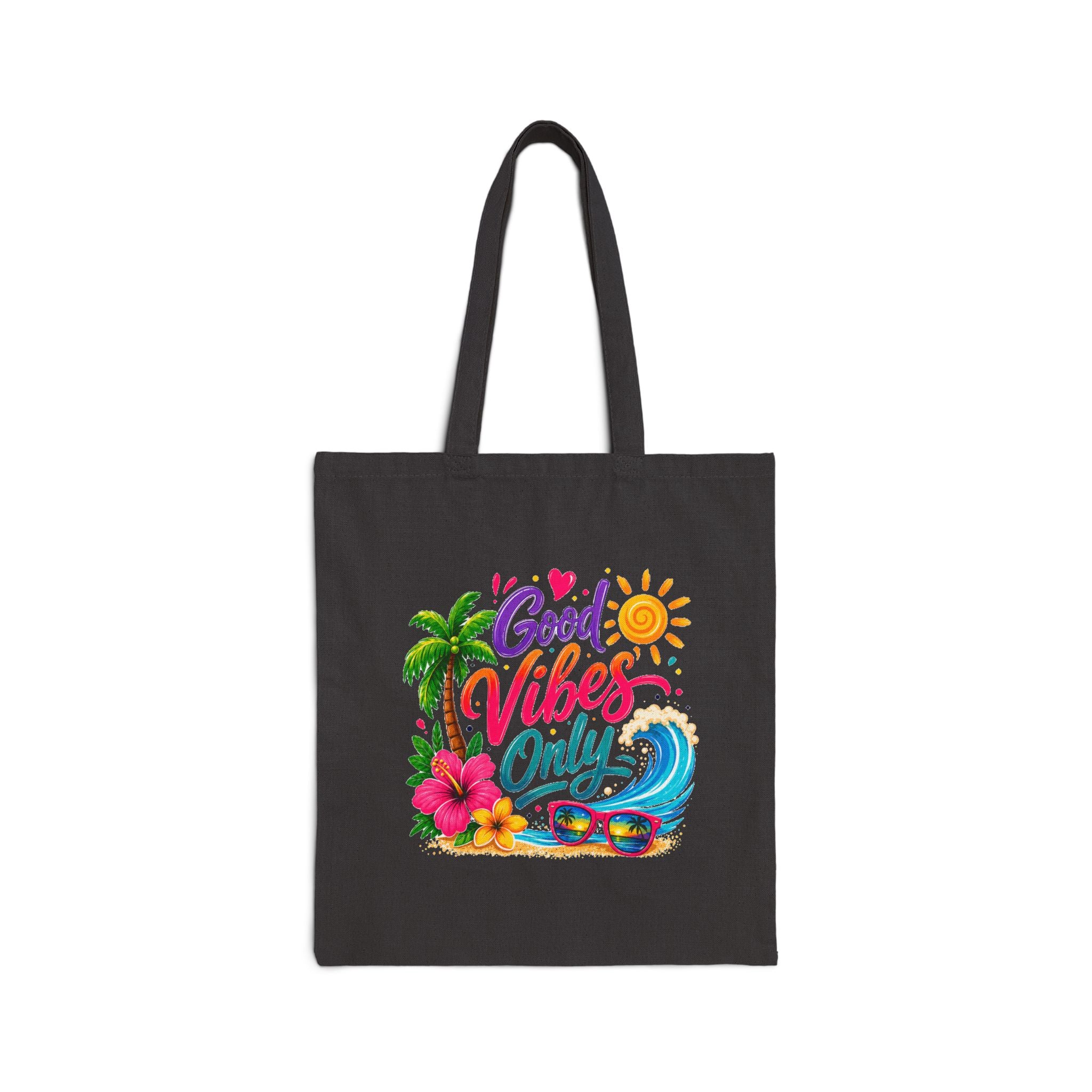 Good Vibes Only Beach Tote Bag, Tropical Canvas Shopper, Summer Vacation Tote, Coastal Gift for Women