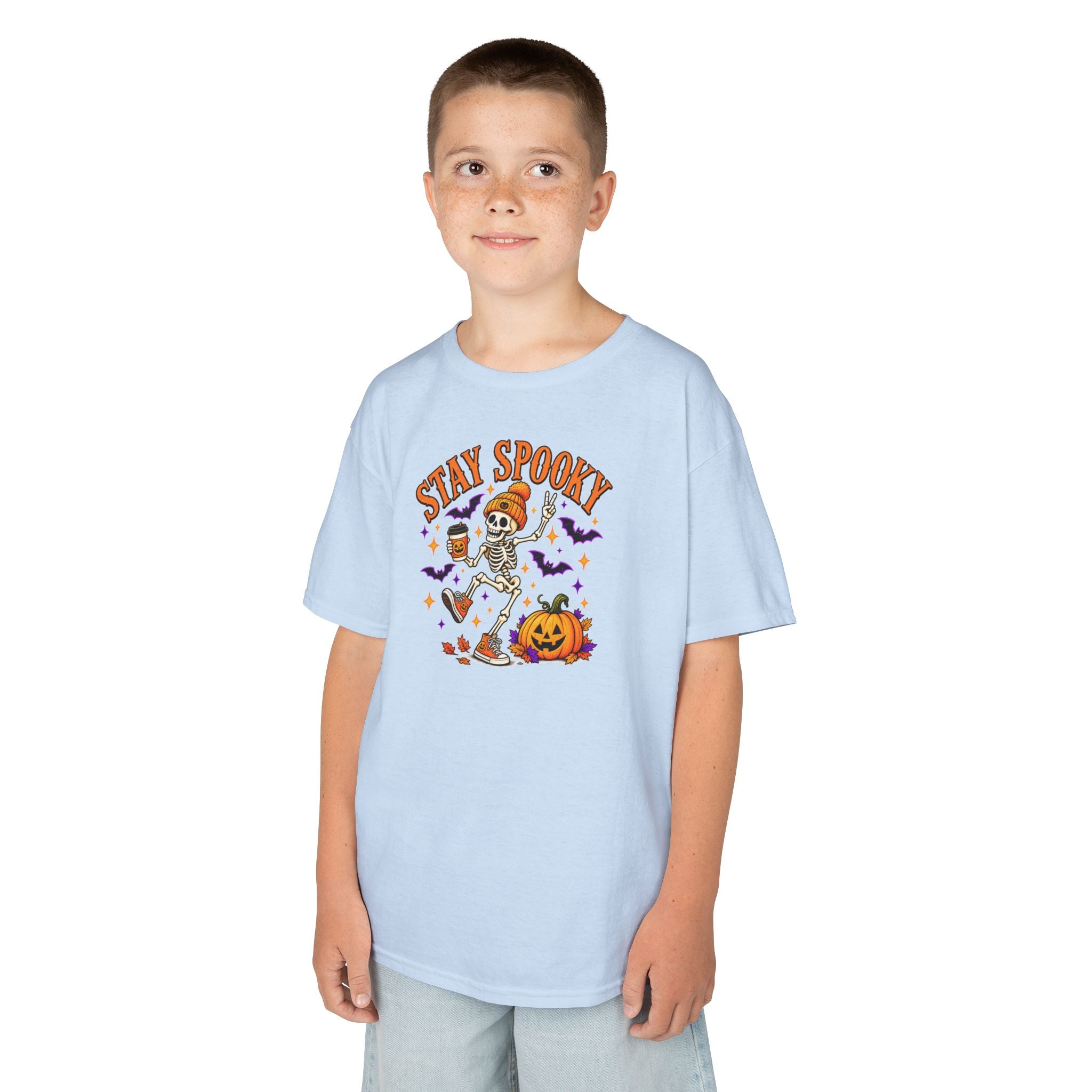 Kids Halloween Shirt, Stay Spooky Skeleton Tee, Pumpkin Graphic T-Shirt, Spooky Season Kids Tee