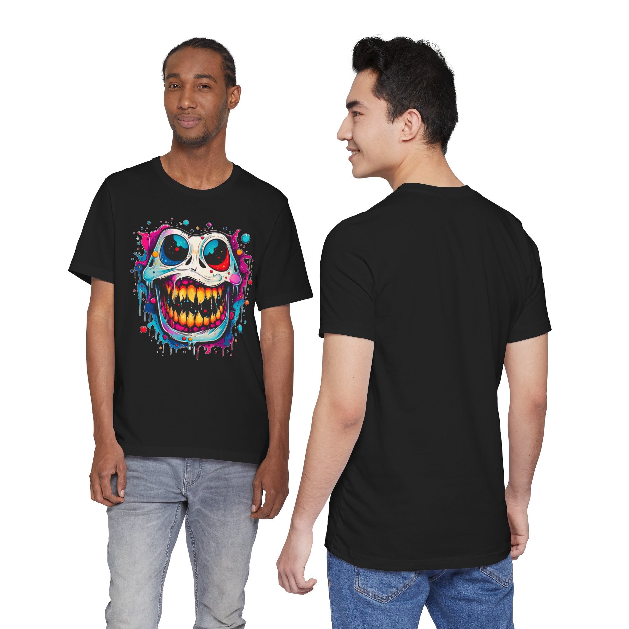 Unisex Skull Smile Tee -Vibrant Neon Drip Horror Graphic T Shirt