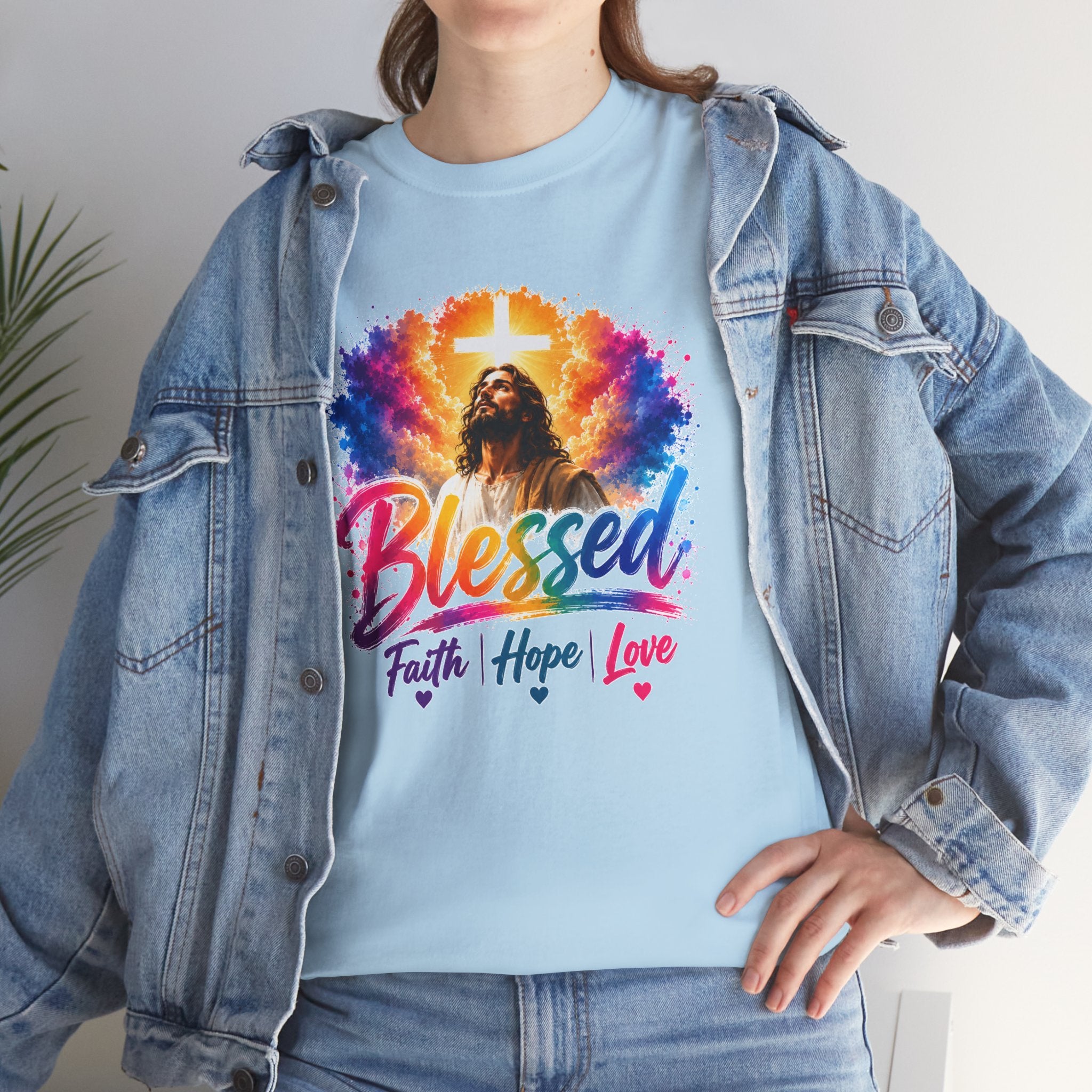 Blessed Faith Hope Love Shirt, Jesus Cross Christian Tee, Religious Gift, Colorful Faith Unisex T-Shirt