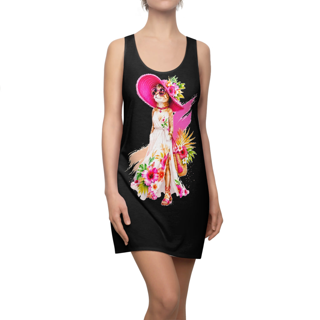 Floral Summer Dog Dress - Racerback Sundress with Pink Hat Chihuahua Design