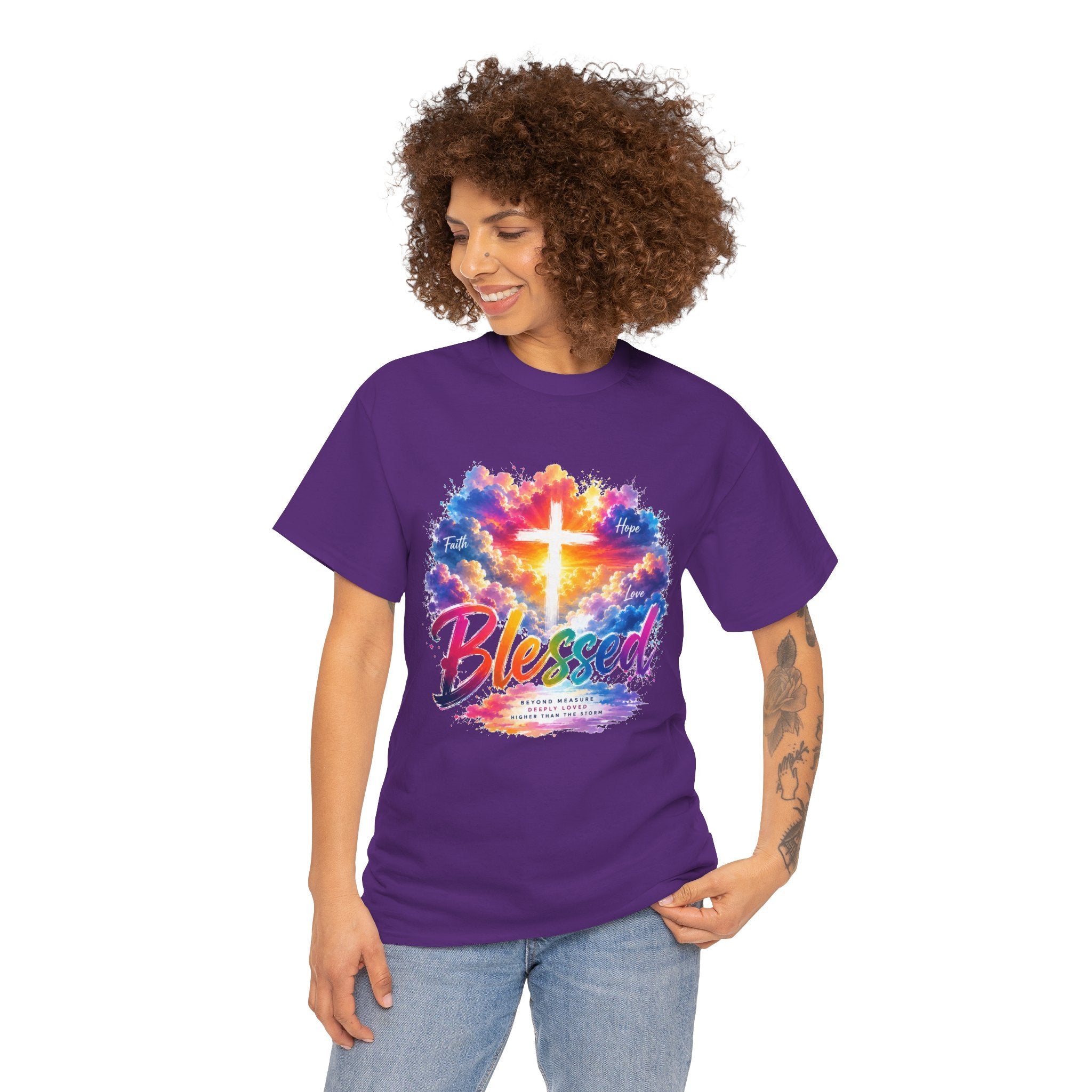 Blessed Christian T-Shirt, Colorful Cross Shirt, Faith Graphic Tee, Jesus Lover Gift, Religious Unisex Shirt