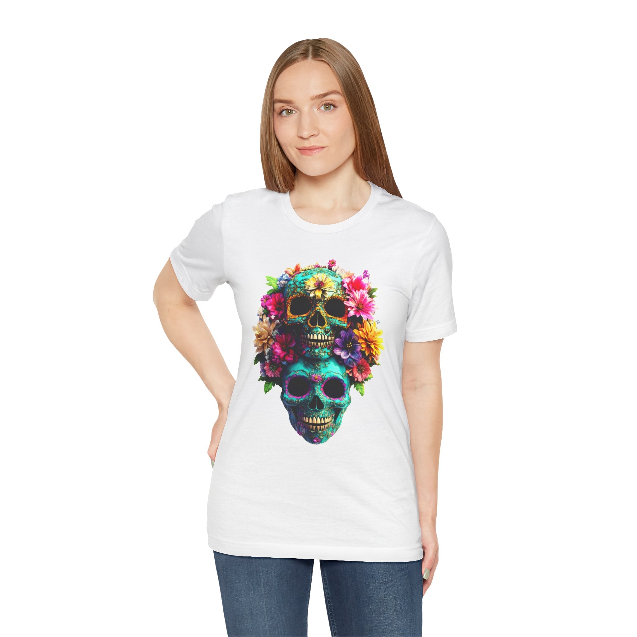 Floral Skull T-Shirt, Day of the Dead Shirt, Sugar Skull Graphic Tee, Colorful Skull Tee, Gothic Floral Shirt