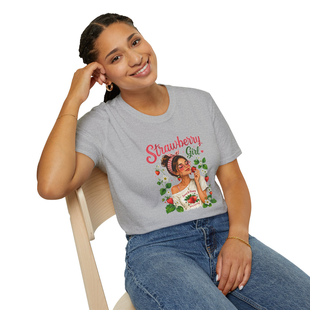 Strawberry Girl T-Shirt, Cute Strawberry Graphic Tee, Retro Fruit Shirt, Summer Women's T-Shirt