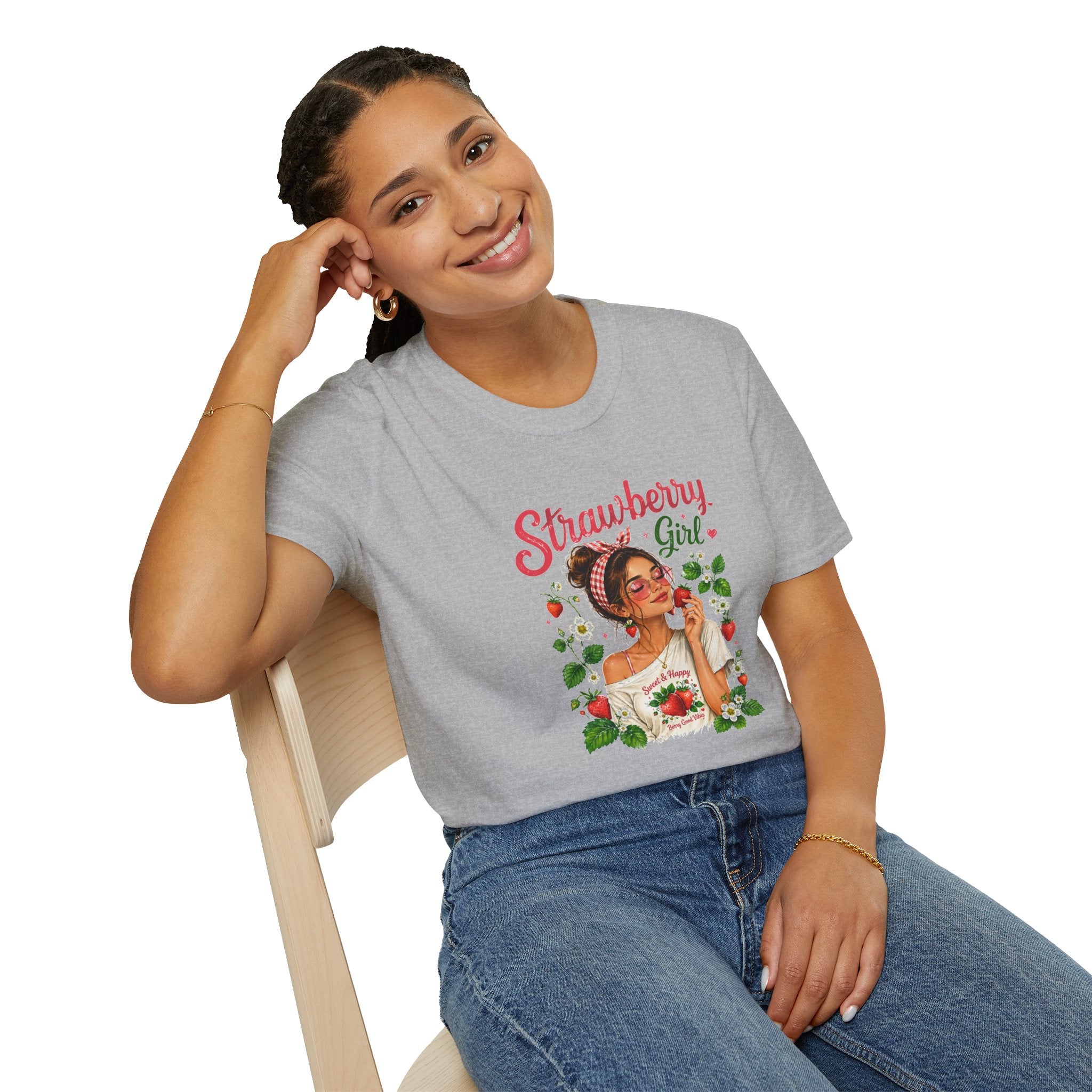 Strawberry Girl T-Shirt, Cute Strawberry Graphic Tee, Retro Fruit Shirt, Summer Women's T-Shirt