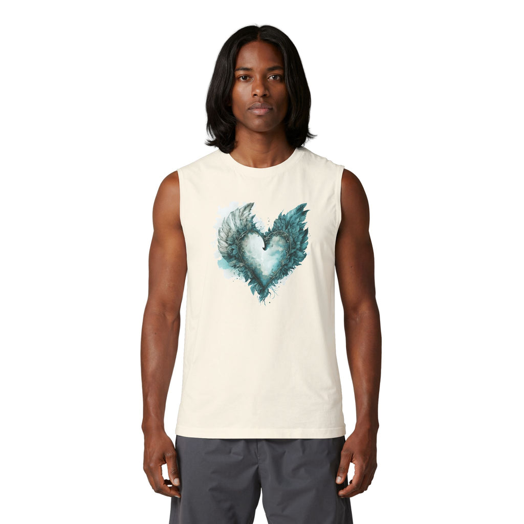 Angel Wing Heart Muscle Tank, Watercolor Winged Heart Shirt, Men's Graphic Tank Top, Aesthetic Heart Wings Tank