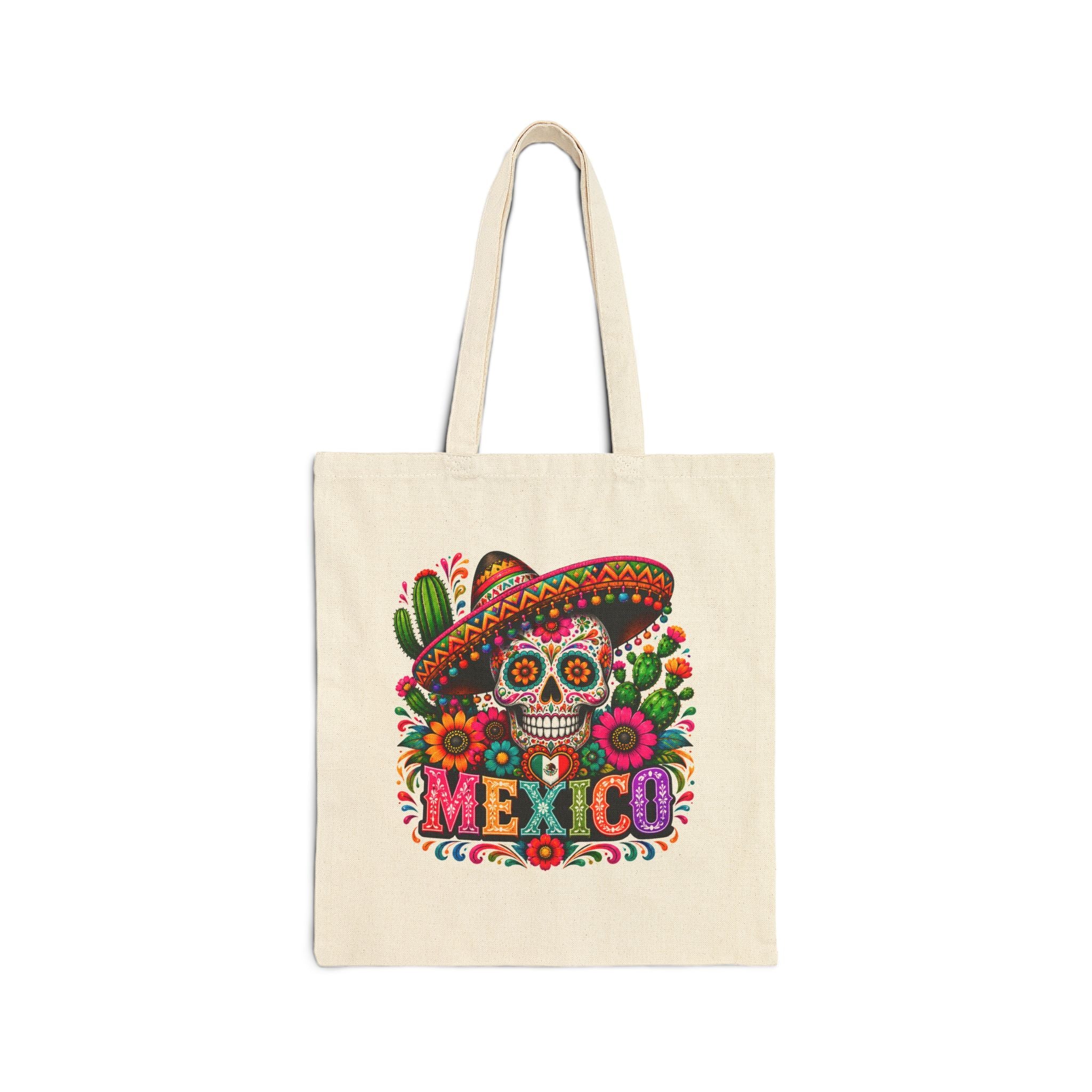 Tote Bag — Colorful Mexican Sugar Skull (Dia de los Muertos) Cotton Canvas Tote