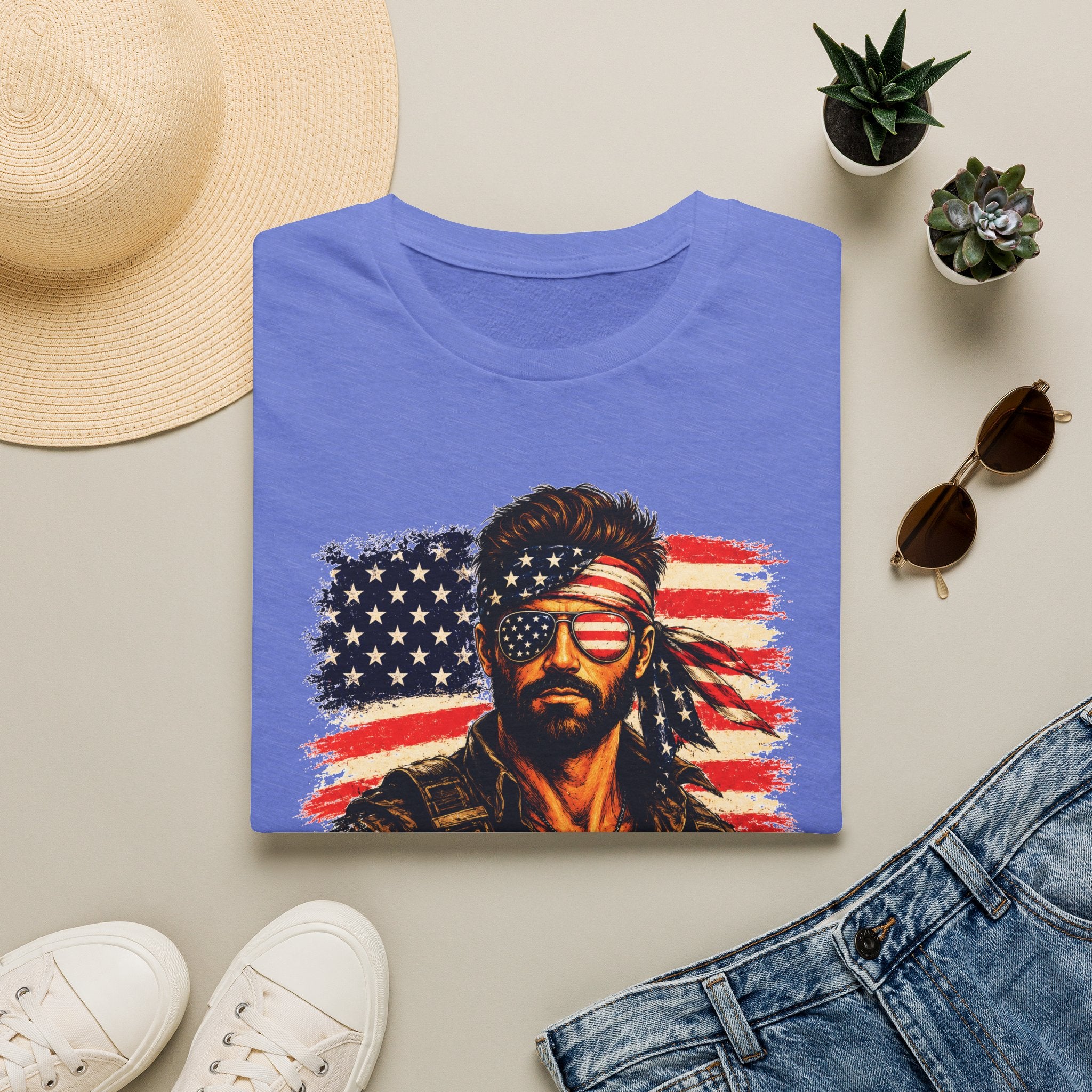 Patriotic Bandana Man T-Shirt — USA Flag Graphic Tee ("America")