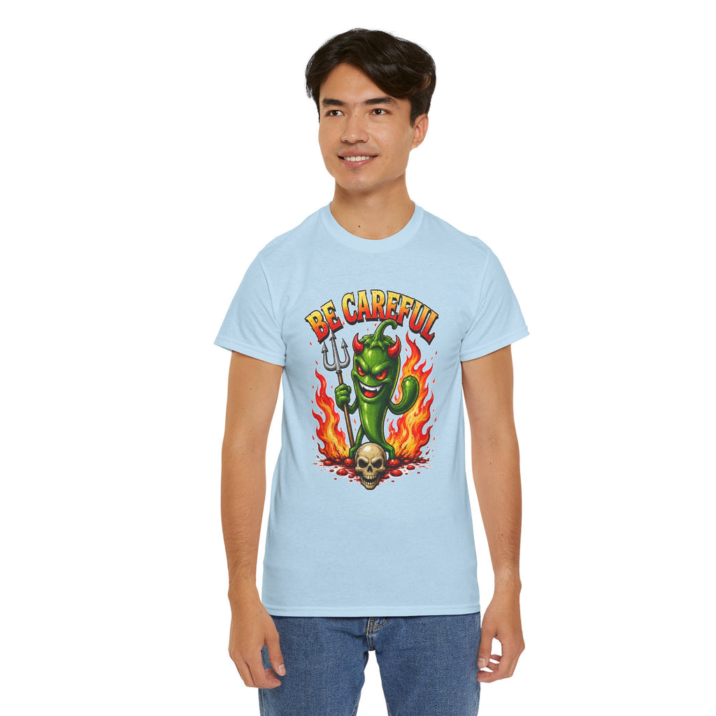Be Careful Devil Pepper Shirt, Funny Spicy Pepper T-Shirt, Hot Chili Graphic Tee, Retro Tattoo Style Unisex Gift