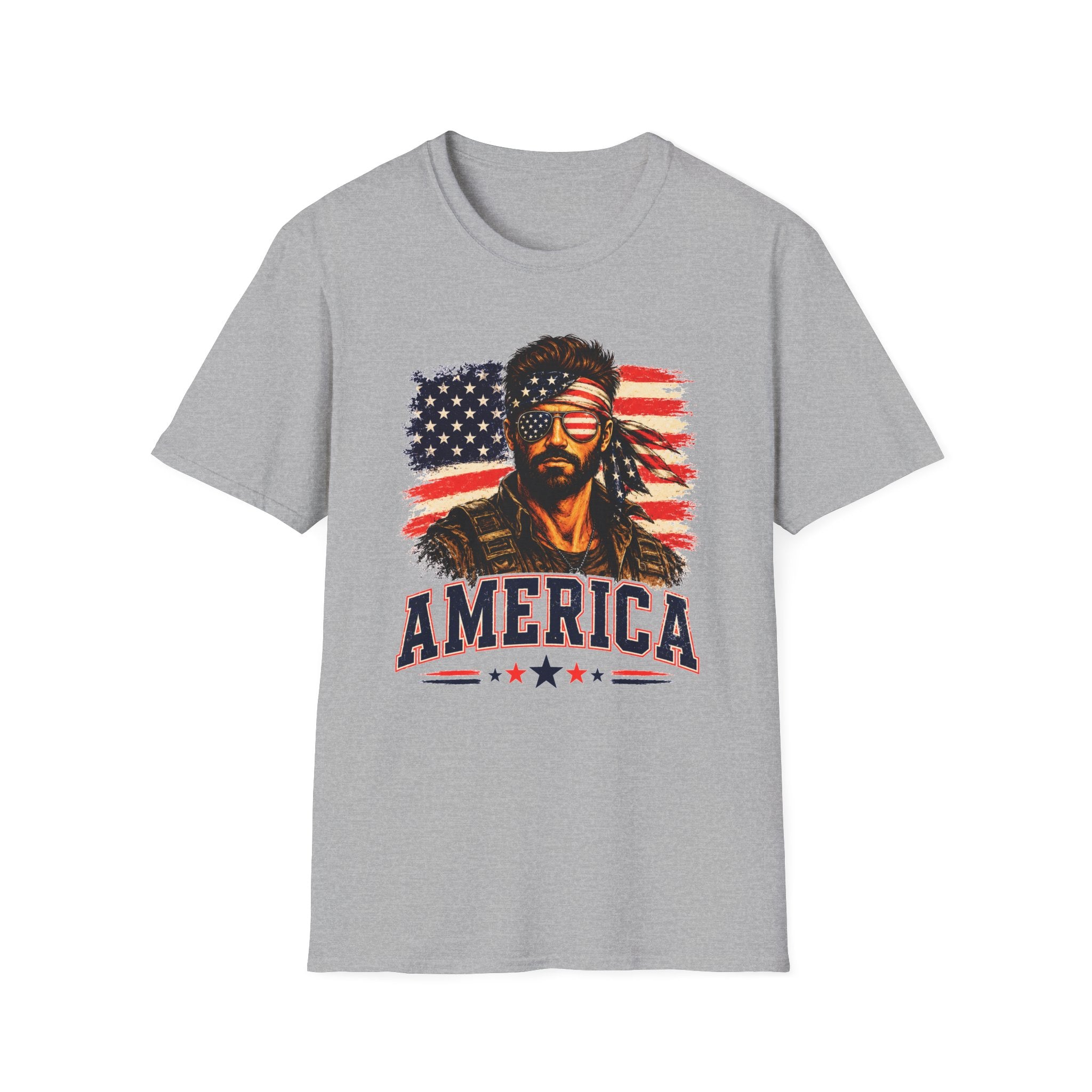 Patriotic Bandana Man T-Shirt — USA Flag Graphic Tee ("America")