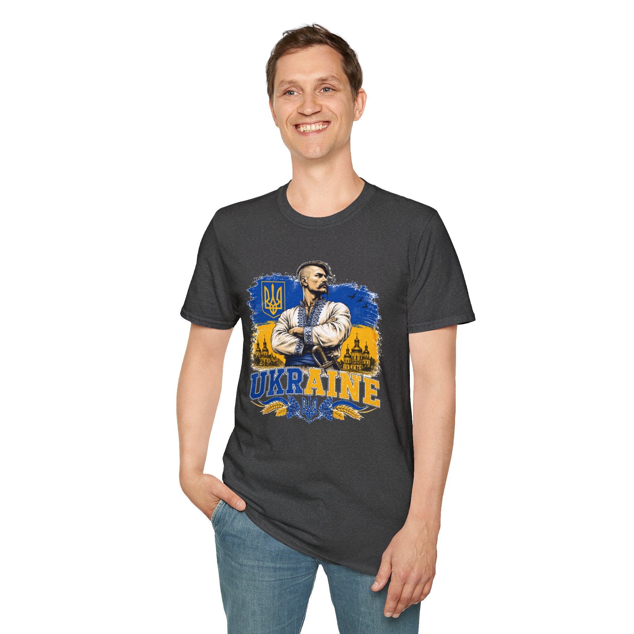 T-Shirt — Ukraine Cossack Patriotic Tee with Tryzub Crest