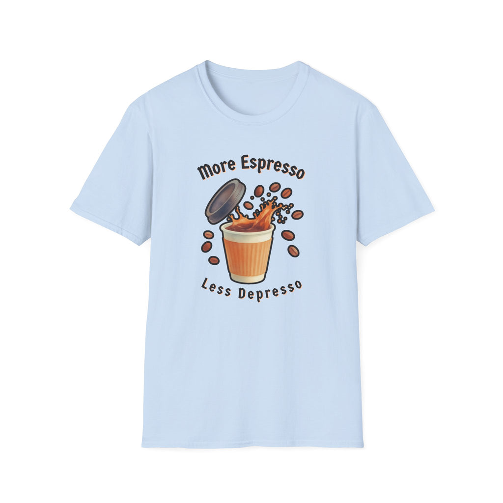 More Espresso Less Depresso Shirt, Funny Coffee T-Shirt, Cute Barista Gift, Coffee Lover Tee