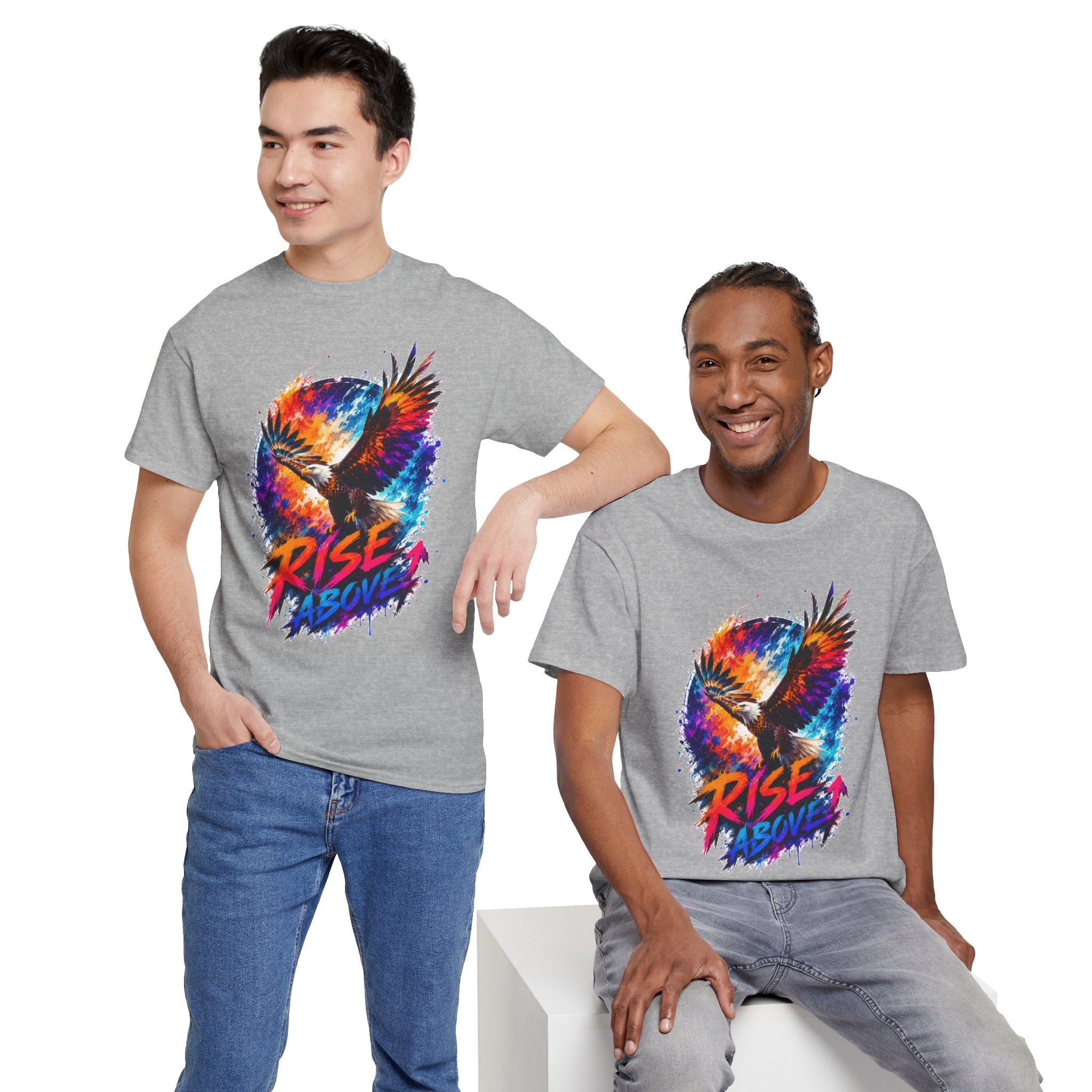 Rise Above Eagle Graphic T-Shirt | Motivational Unisex Tee | Colorful Freedom Bird Shirt