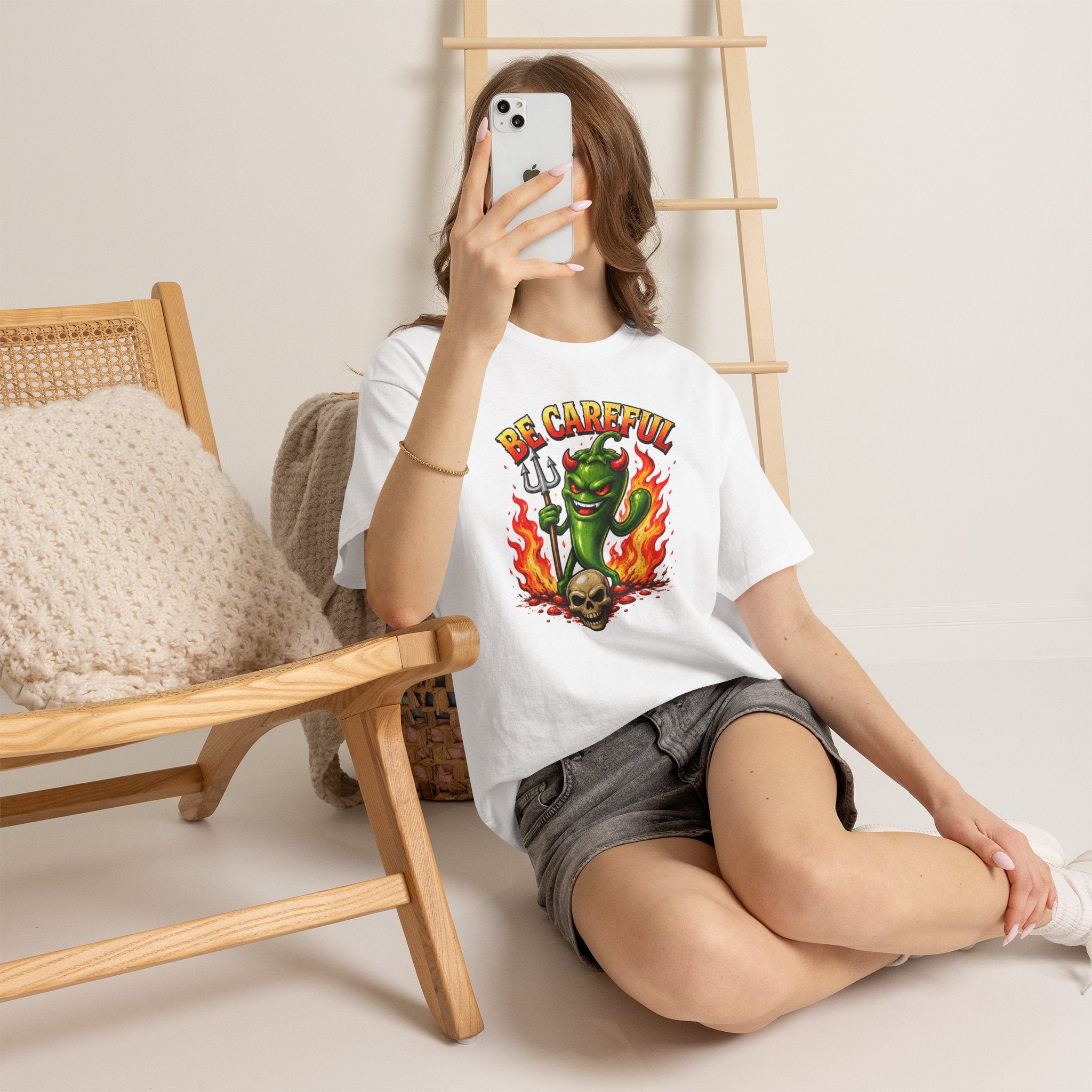 Be Careful Devil Pepper Shirt, Funny Spicy Pepper T-Shirt, Hot Chili Graphic Tee, Retro Tattoo Style Unisex Gift
