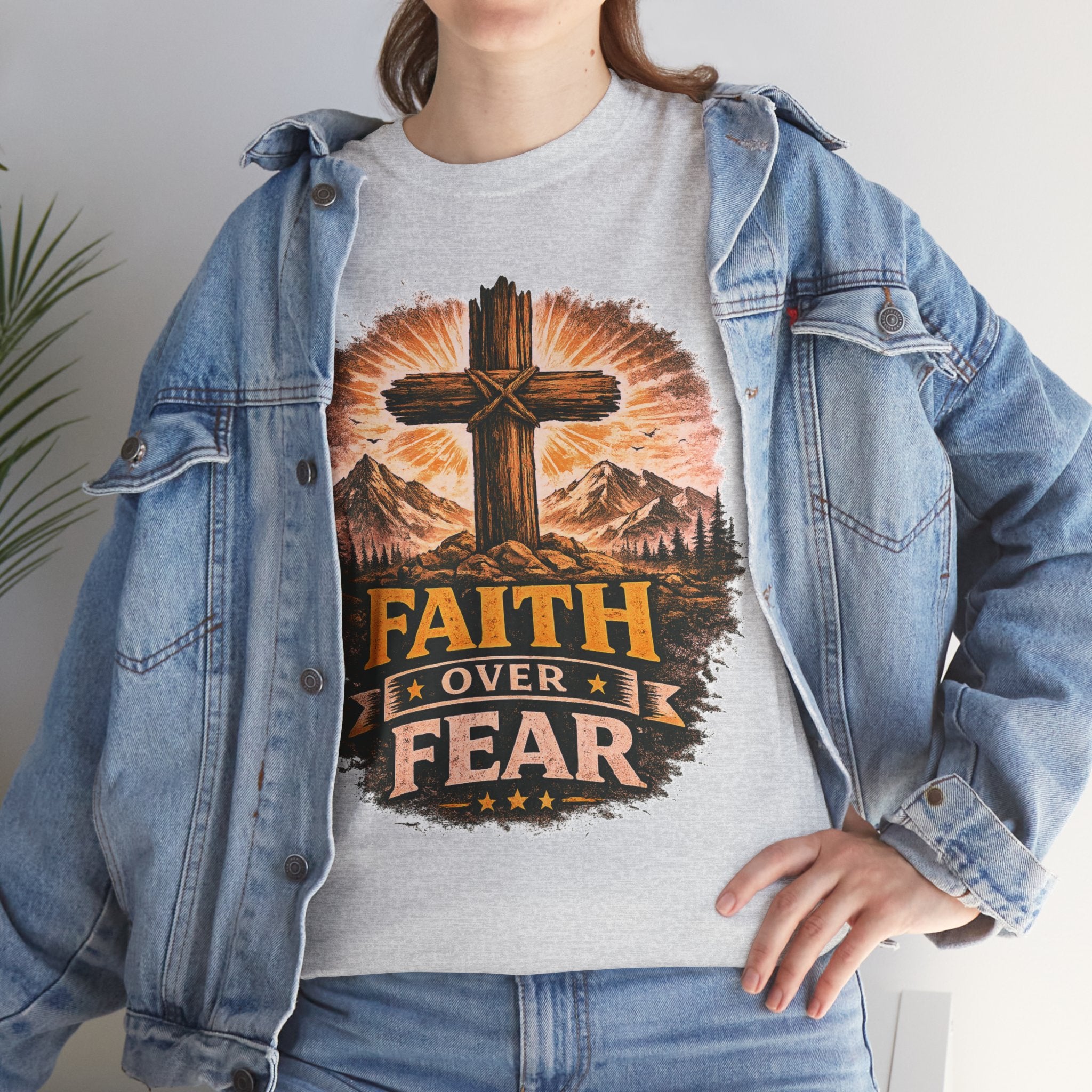Faith Over Fear T-Shirt | Christian Cross Shirt | Religious Graphic Tee | Bible Verse Gift | Men's Faith Shirt