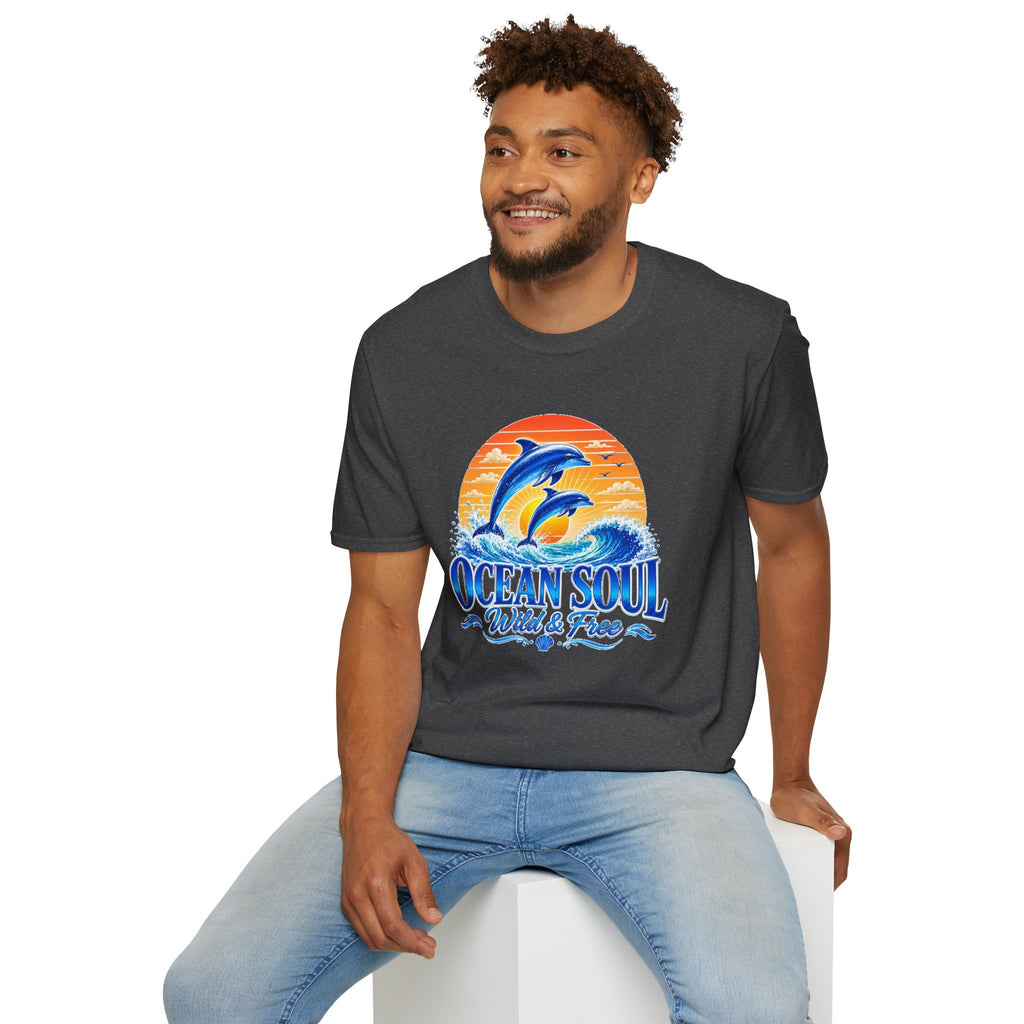 Ocean Soul Dolphin T-Shirt | Wild & Free Beach Tee | Coastal Summer Shirt | Ocean Lover Gift | Dolphin Graphic Unisex Tee