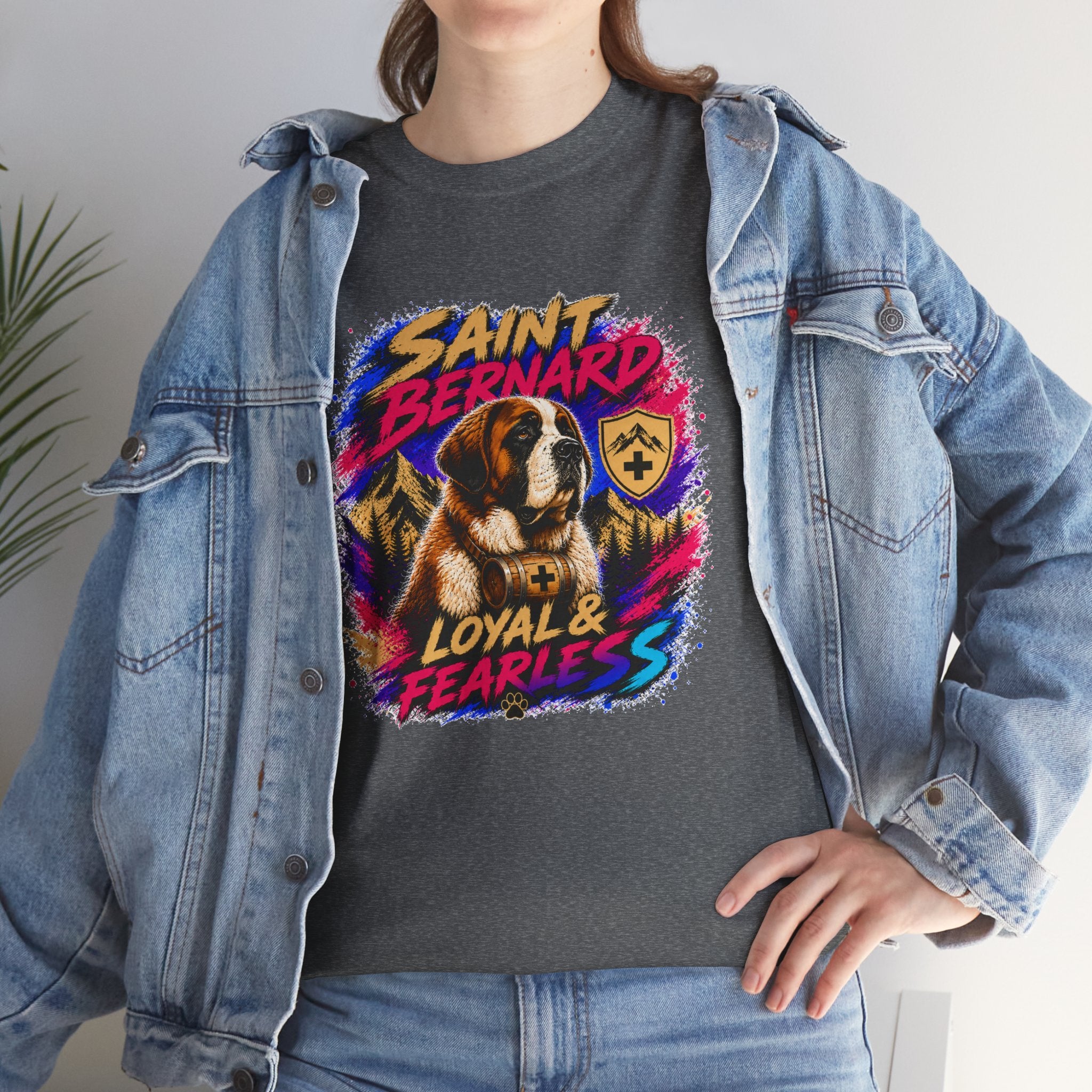Saint Bernard Dog Shirt, Loyal & Fearless T-Shirt, Colorful Saint Bernard Tee, Dog Lover Gift, Unisex Graphic Tee