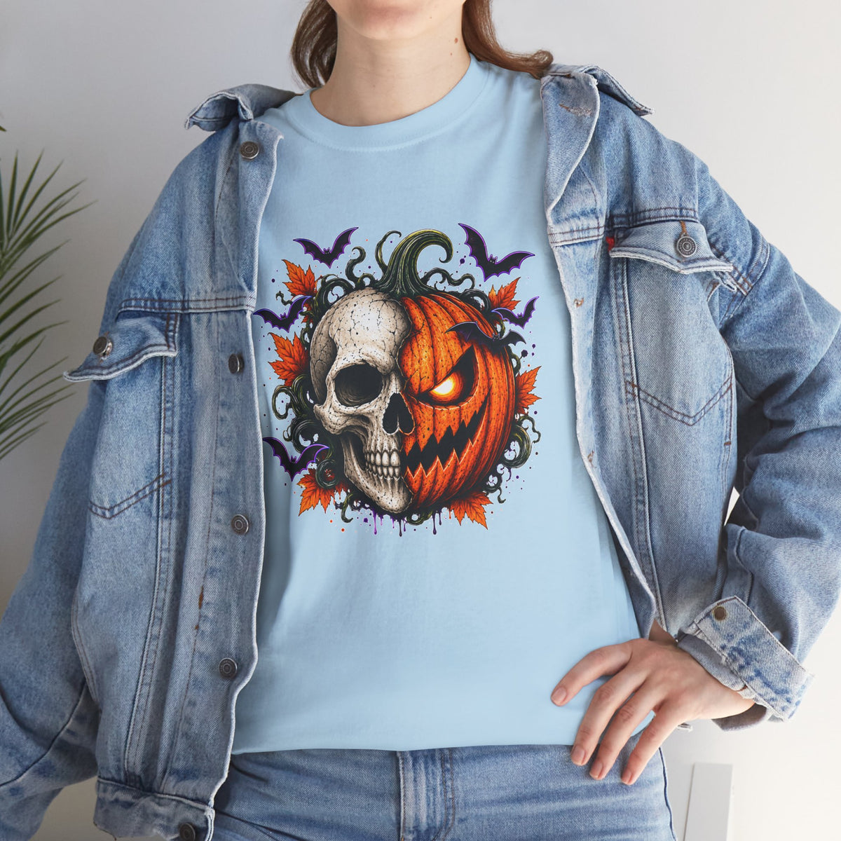 Halloween Skull Pumpkin T-Shirt, Spooky Jack O Lantern Graphic Tee, Unisex Halloween Shirt, Gothic Fall Tee