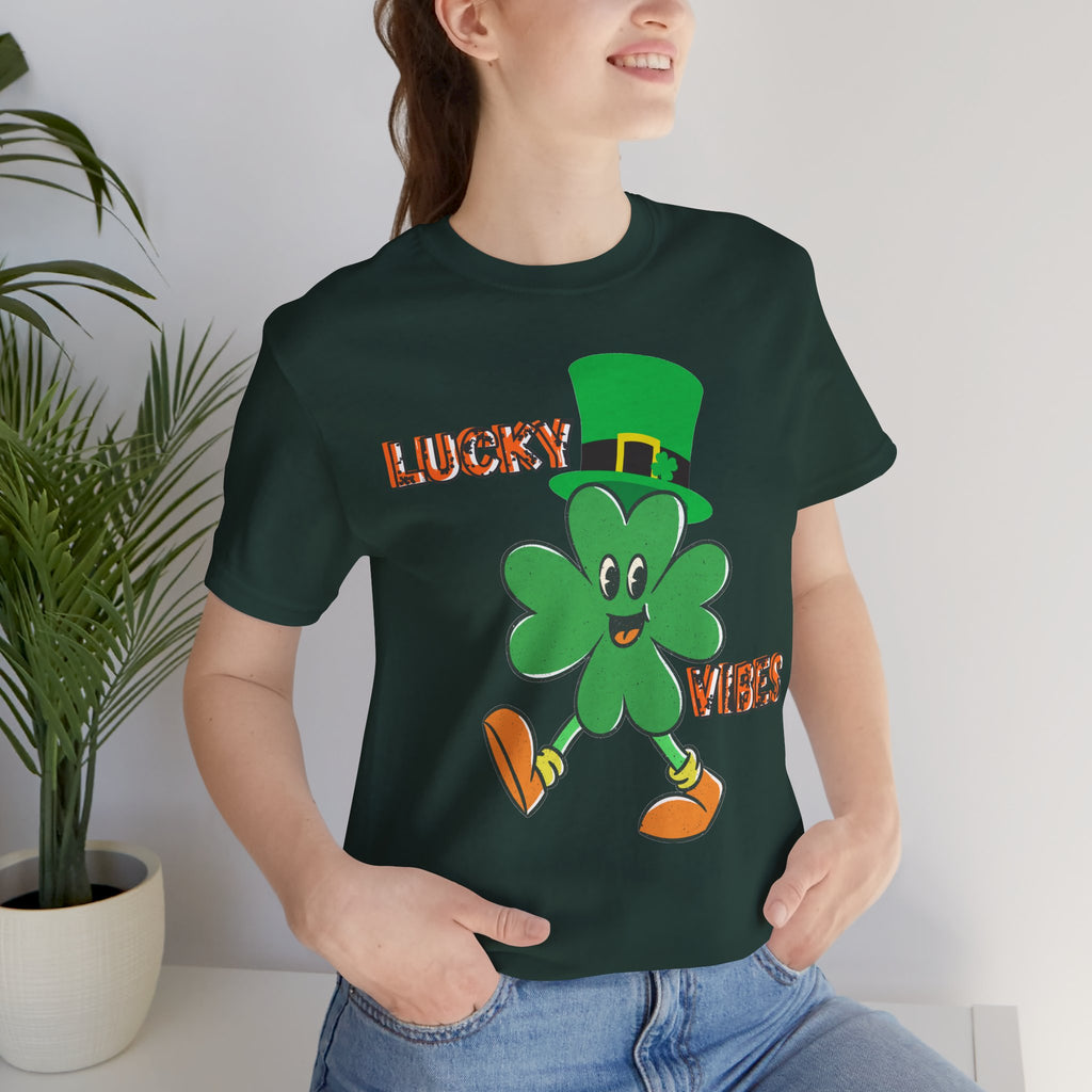 Lucky Vibes Saint Patrick's Day T-Shirt — Walking Shamrock Graphic Tee