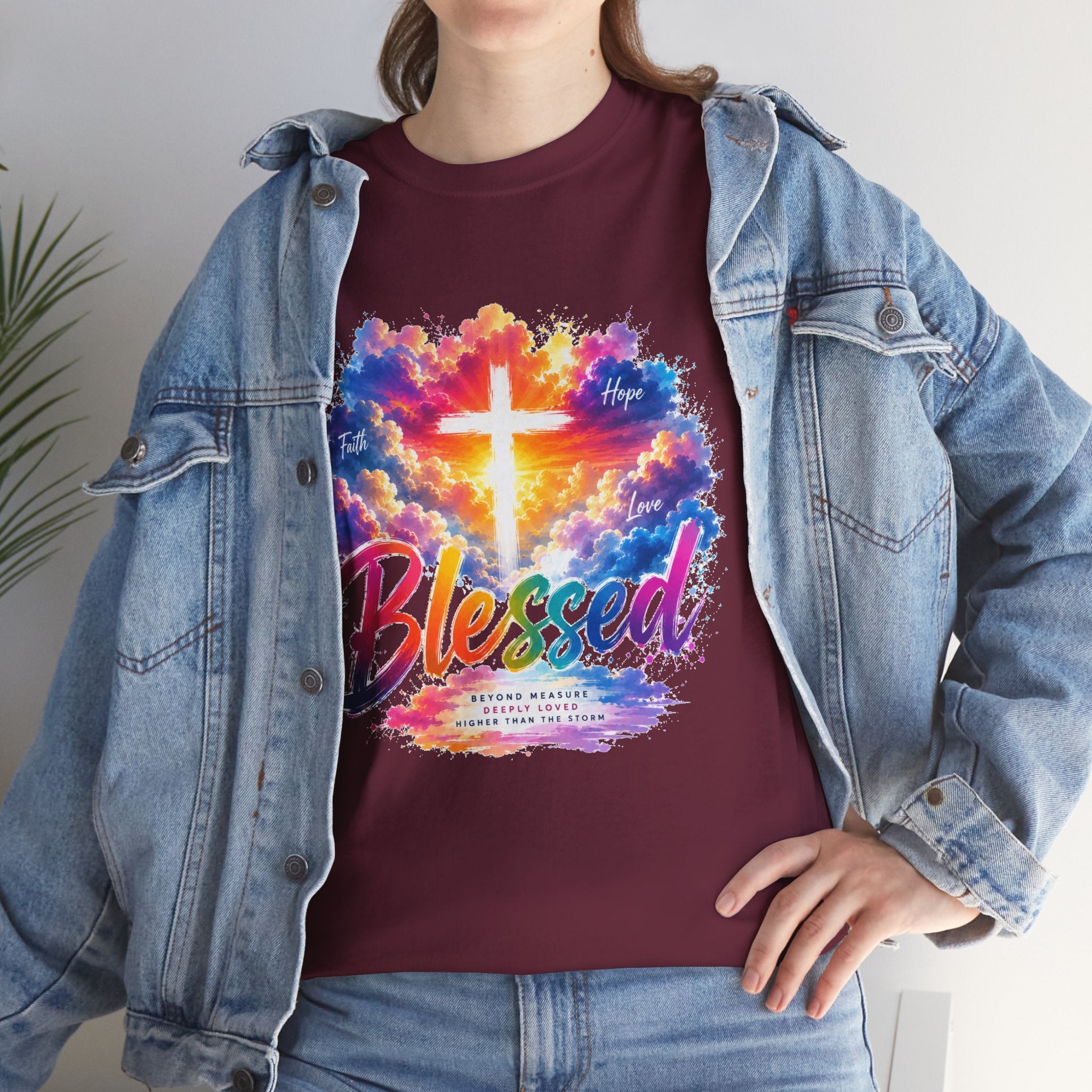 Blessed Christian T-Shirt, Colorful Cross Shirt, Faith Graphic Tee, Jesus Lover Gift, Religious Unisex Shirt
