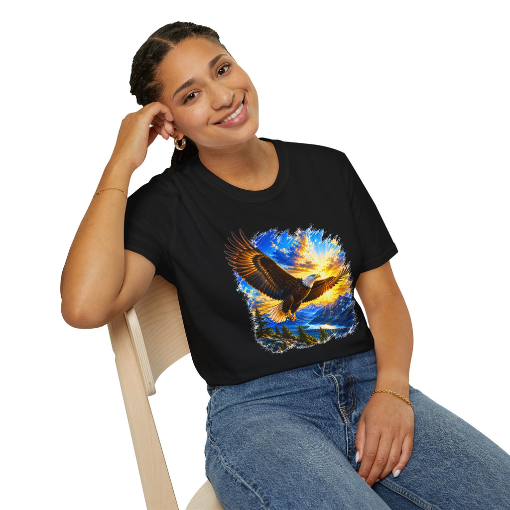 Majestic Eagle Sunset T-Shirt | Freedom Eagle Graphic Tee | Nature Wildlife Shirt | Mountain Sunset Unisex Tee | Outdoor Adventure Gift