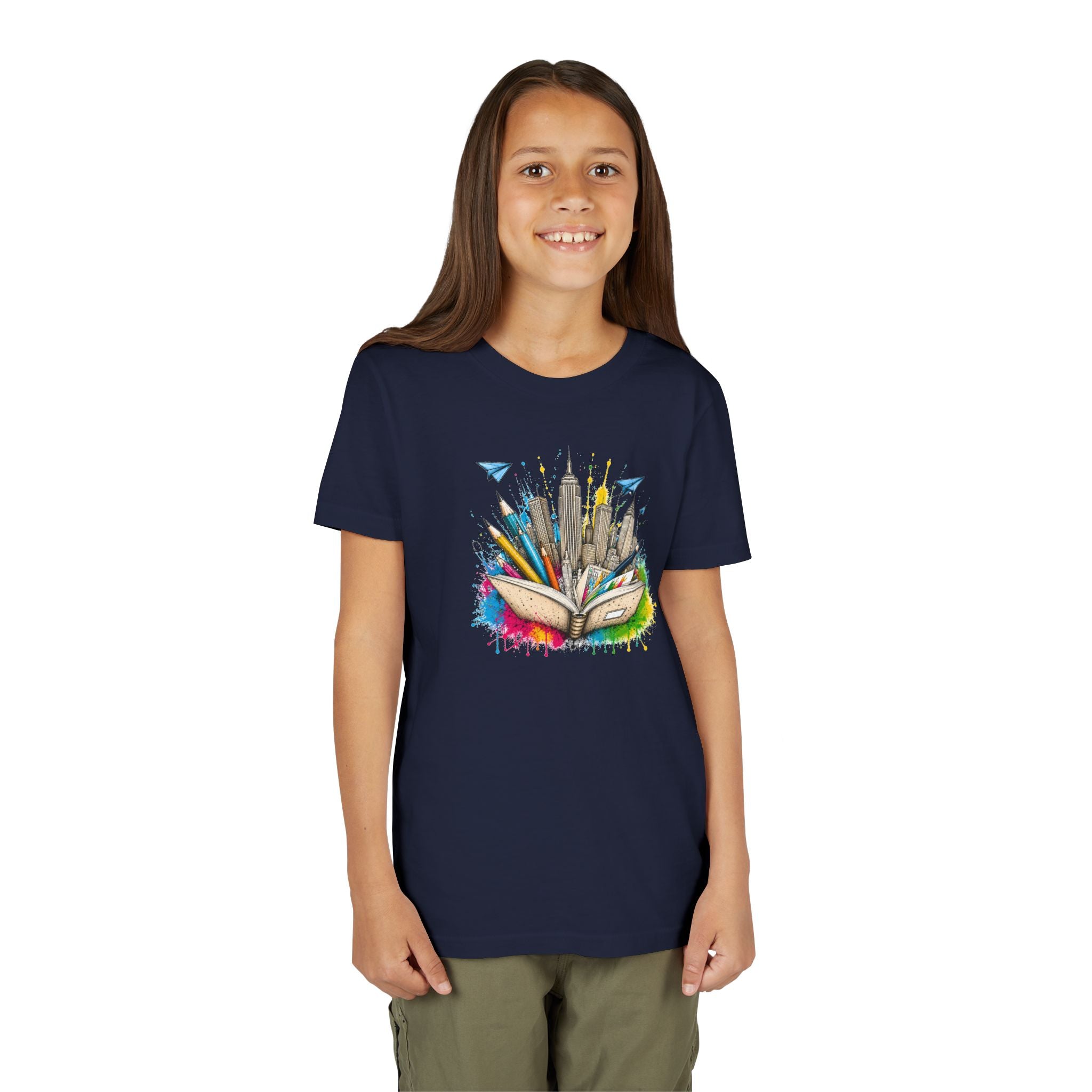 Youth Book City Tee — Colorful Reading Adventure Shirt for Kids