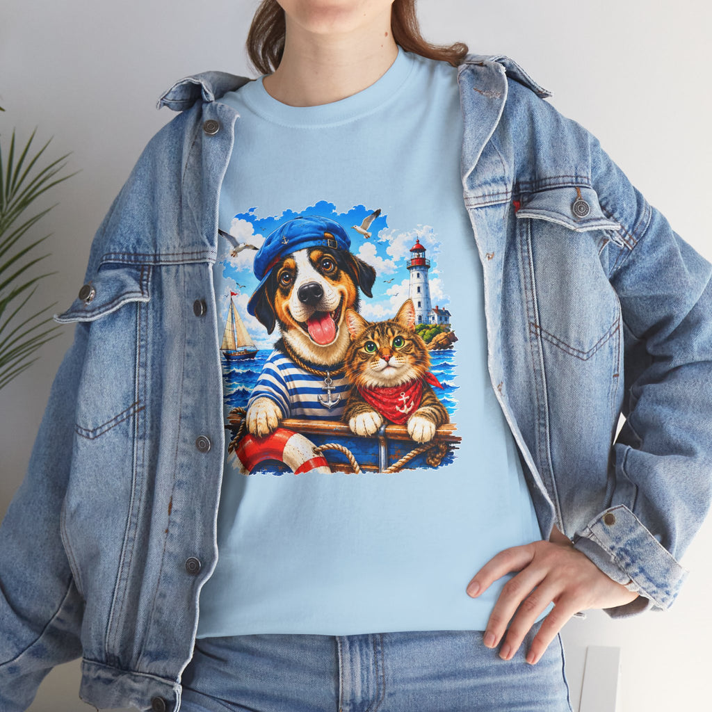 Nautical Dog & Cat T-Shirt | Sailor Pet Graphic Tee | Coastal Animal Lover Shirt | Beach Dog Cat Gift